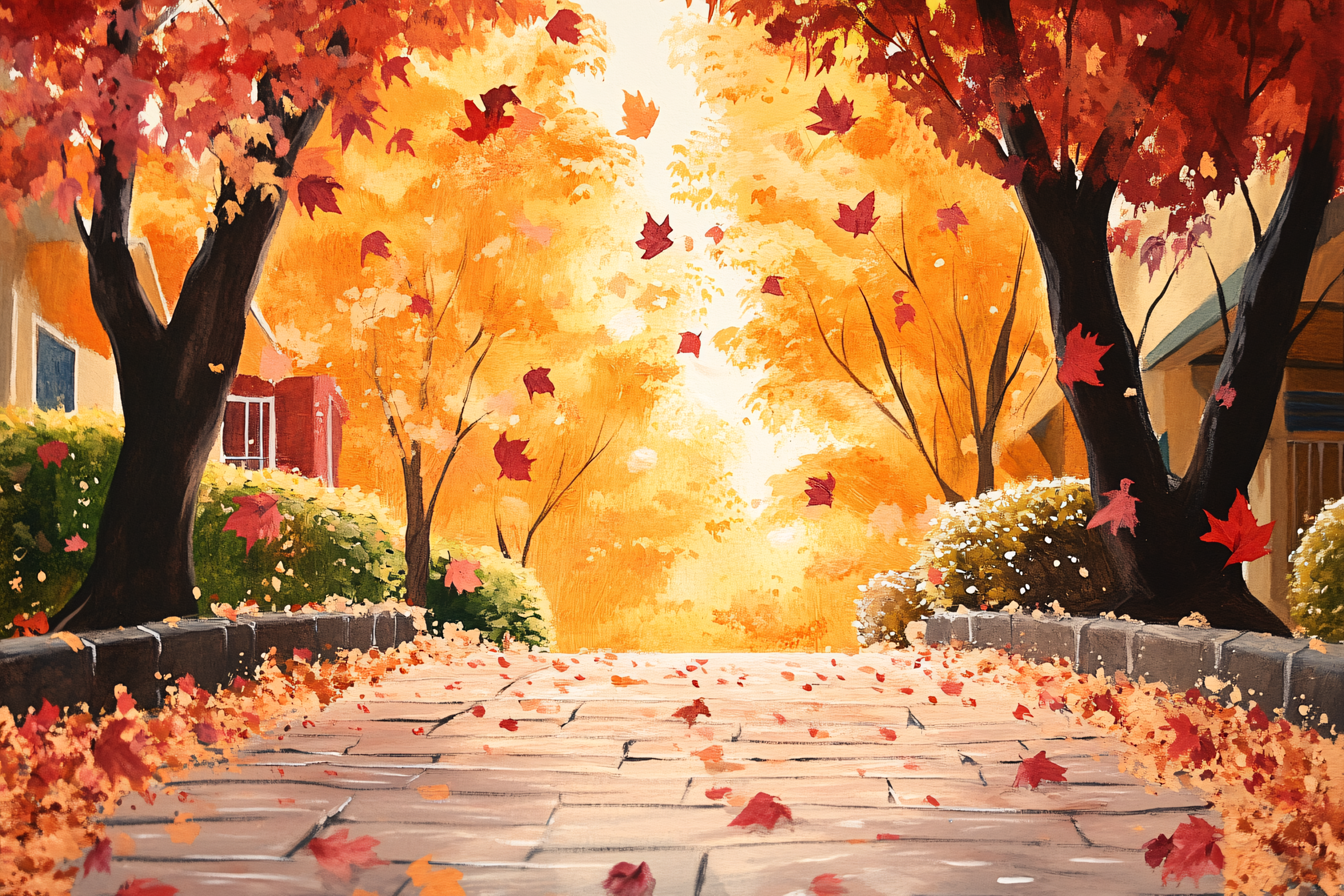 Autumn Scene With Falling Leaves