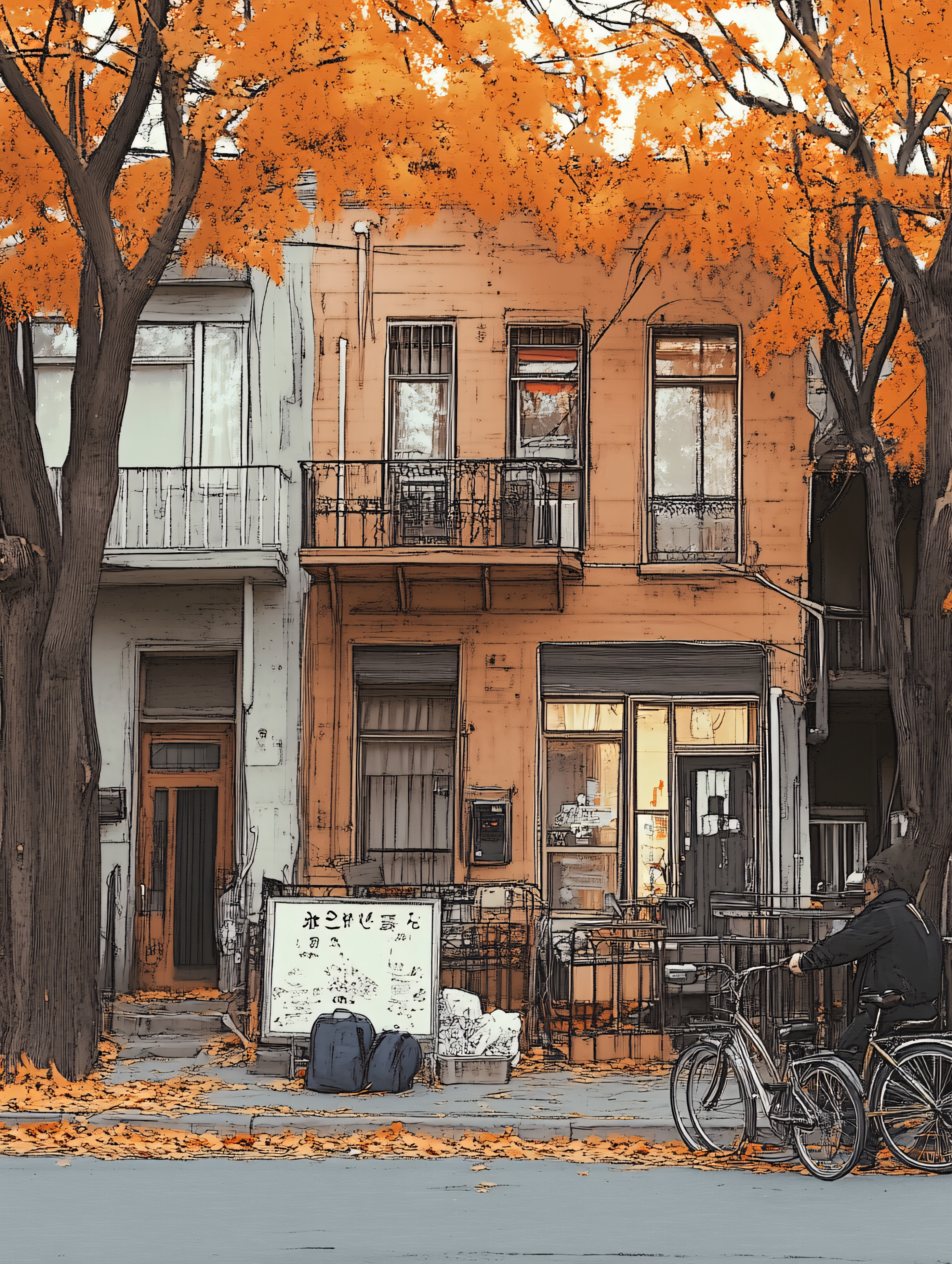 Autumn Street Scene With Bicycles