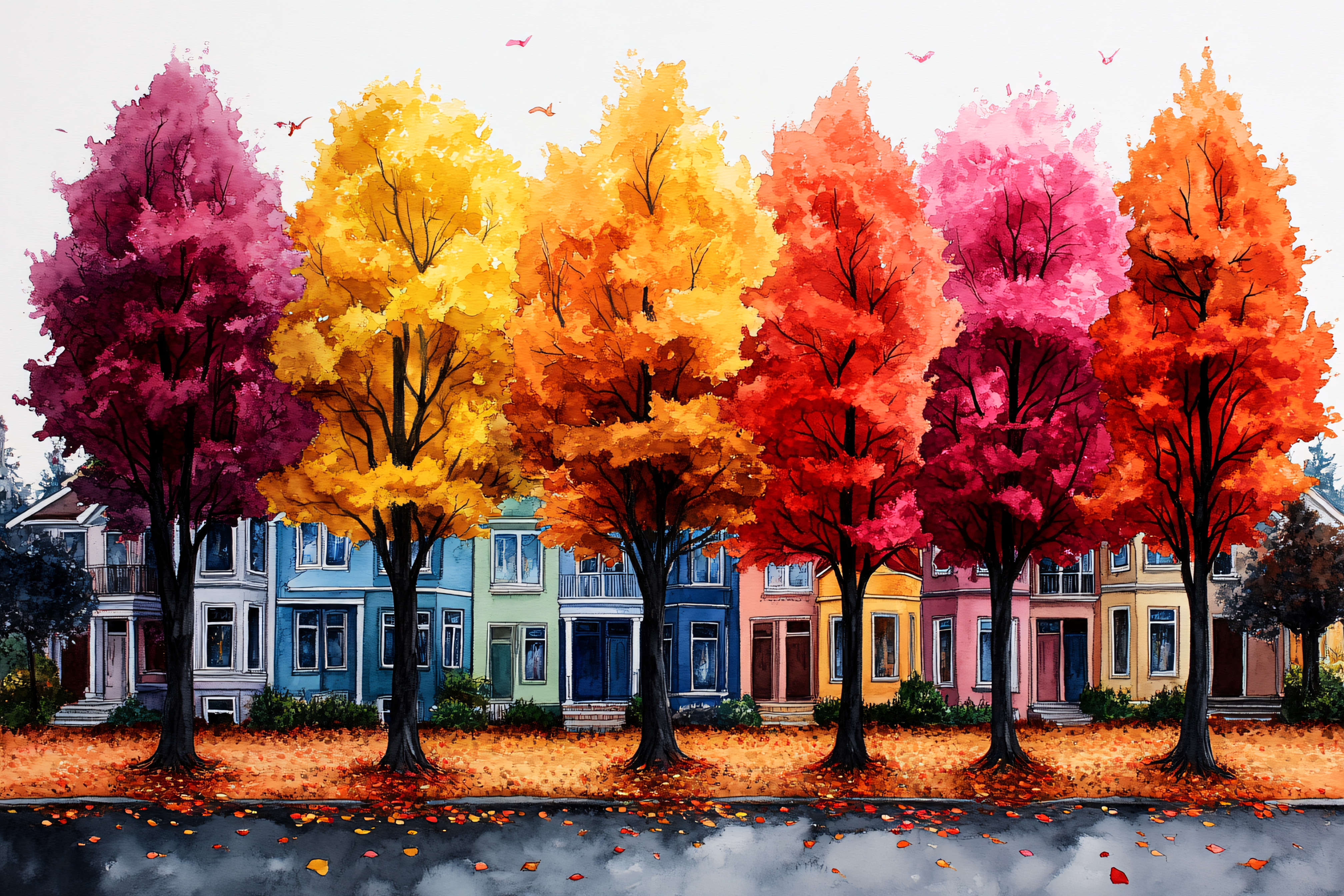 Autumn Street With Colorful Trees