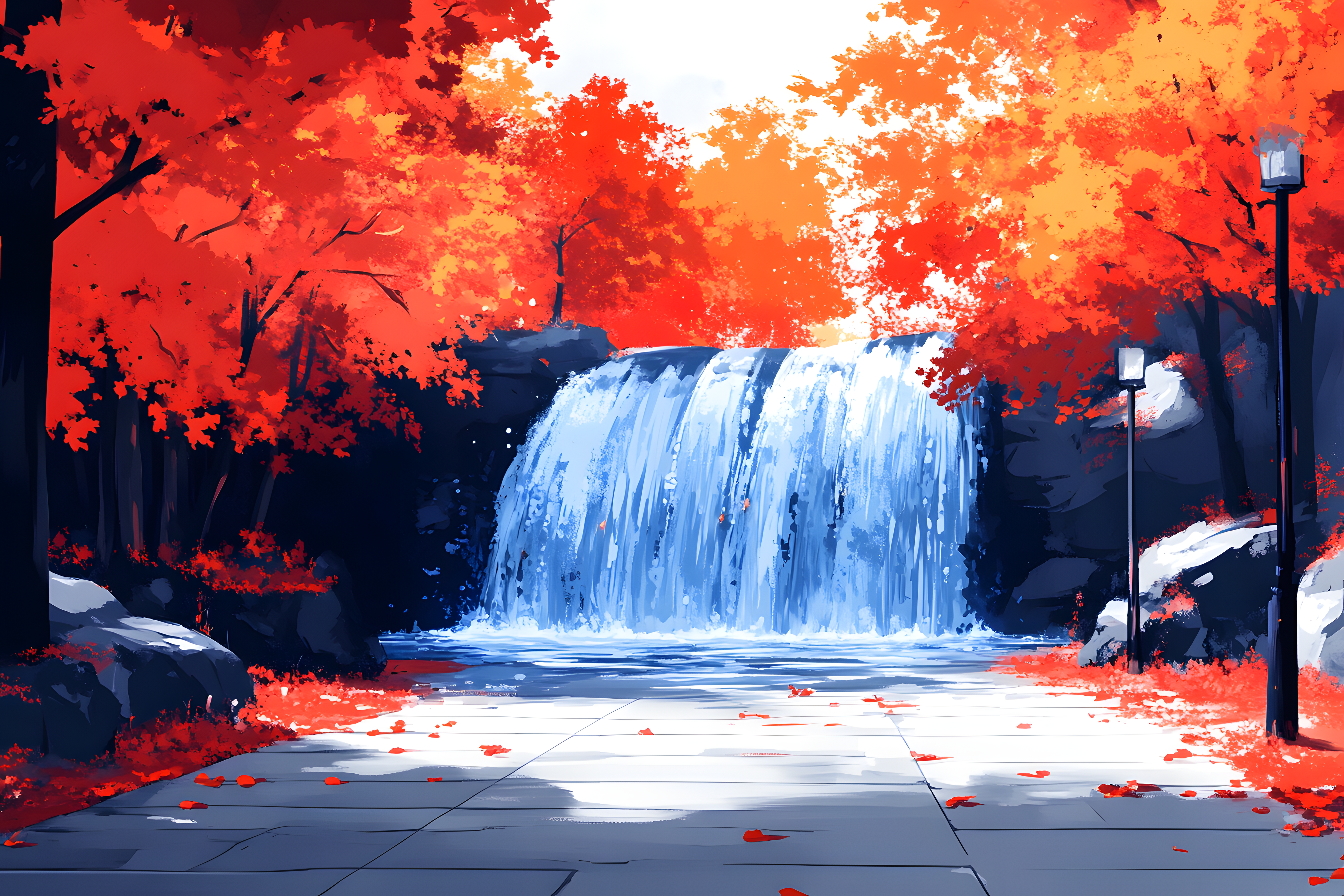 Autumn Waterfall in Forest