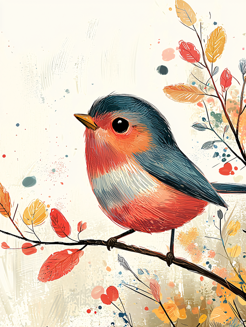 Autumnal Bird On Branch