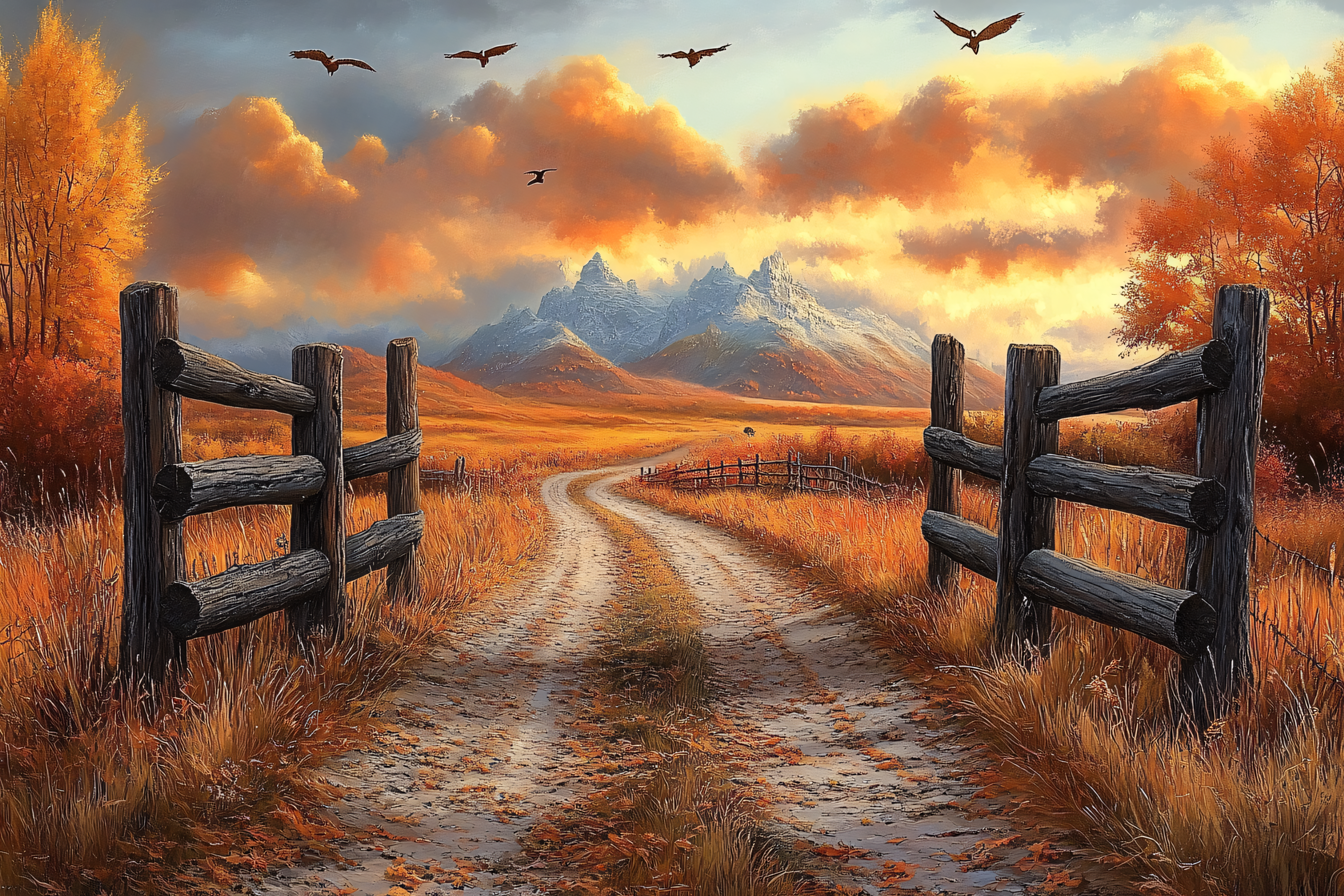 Autumnal Path To The Mountains