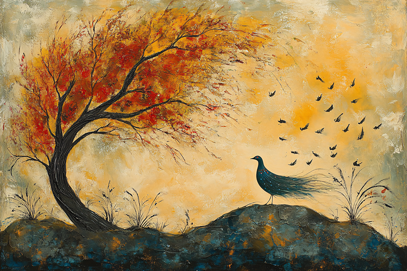 Autumnal Peacock Scene