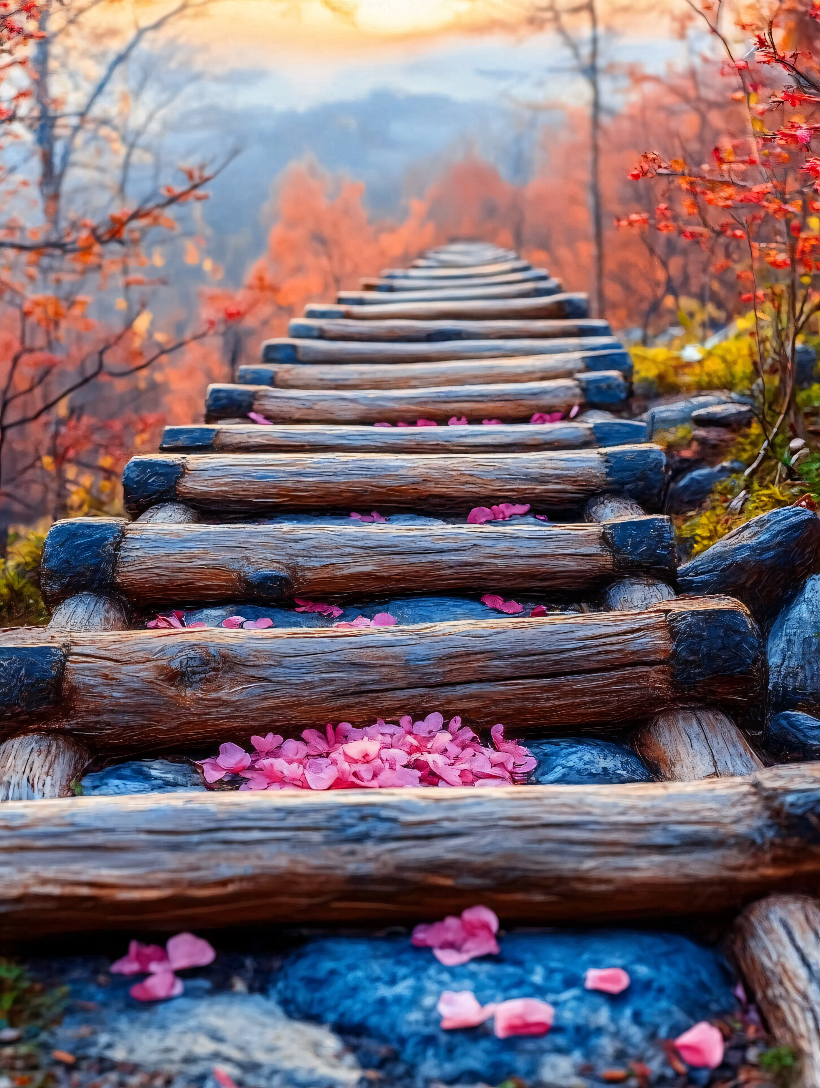 Autumnal Wooden Steps Pathway