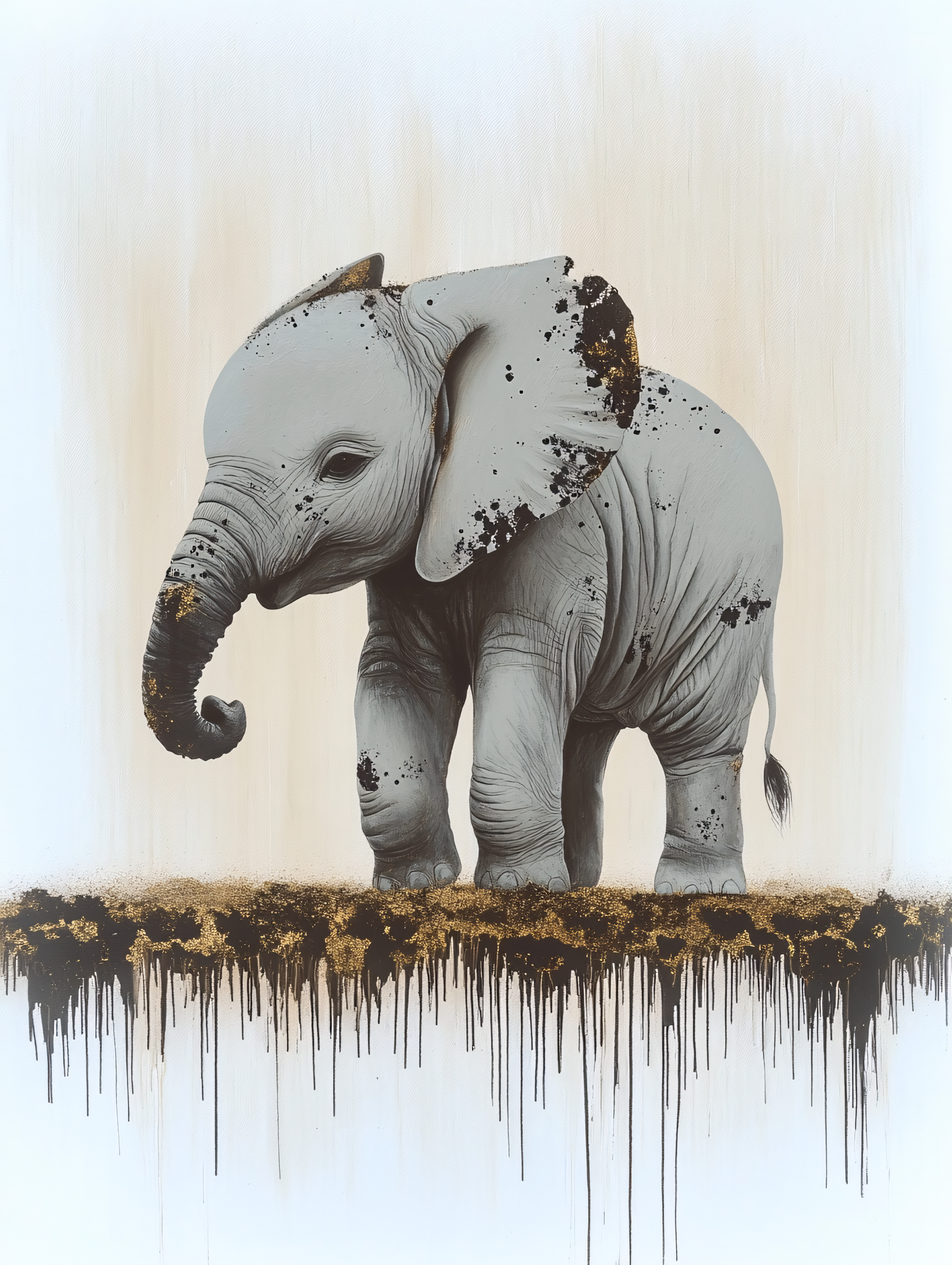 Baby Elephant with Golden Drips