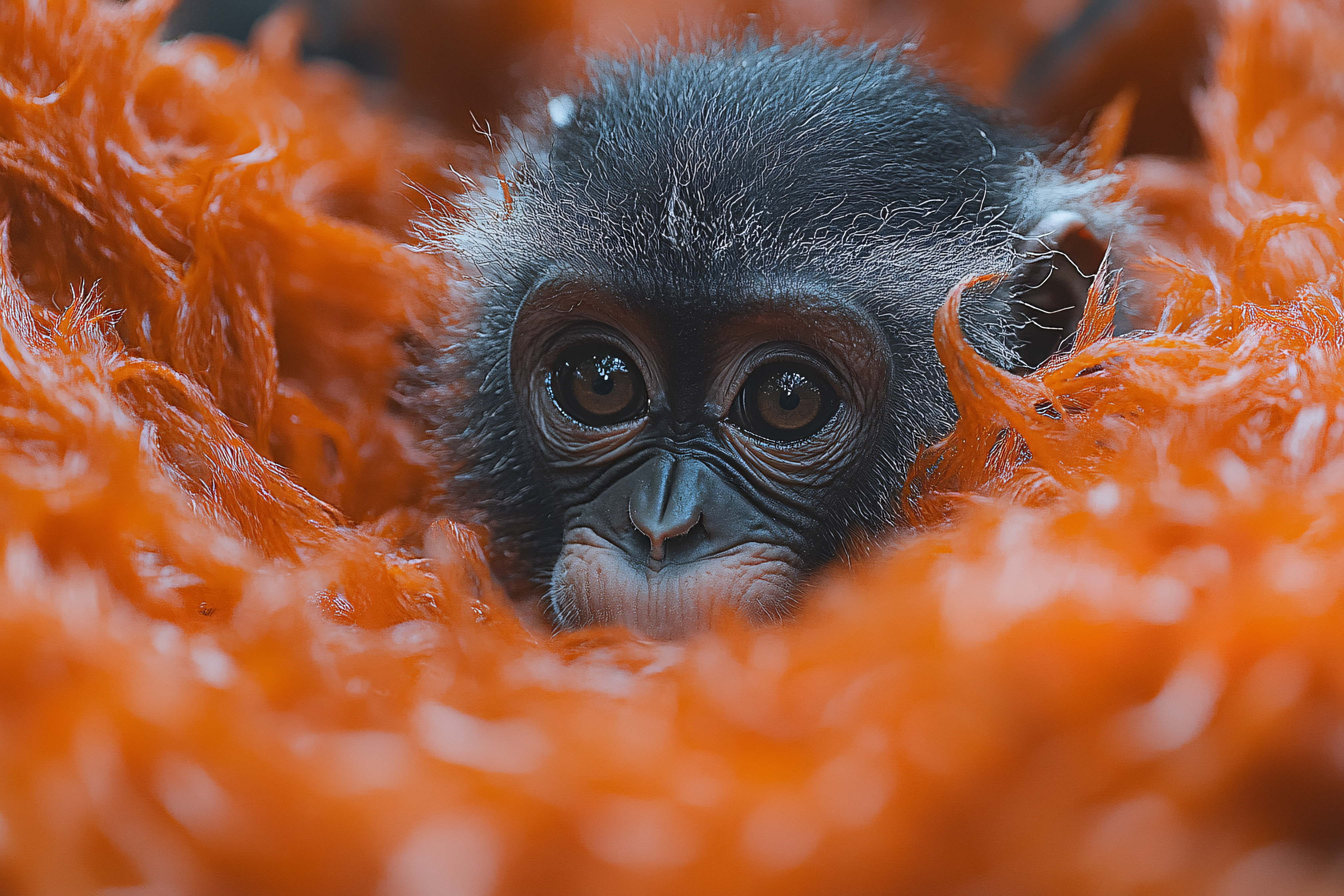 Baby Monkey in Orange Nest