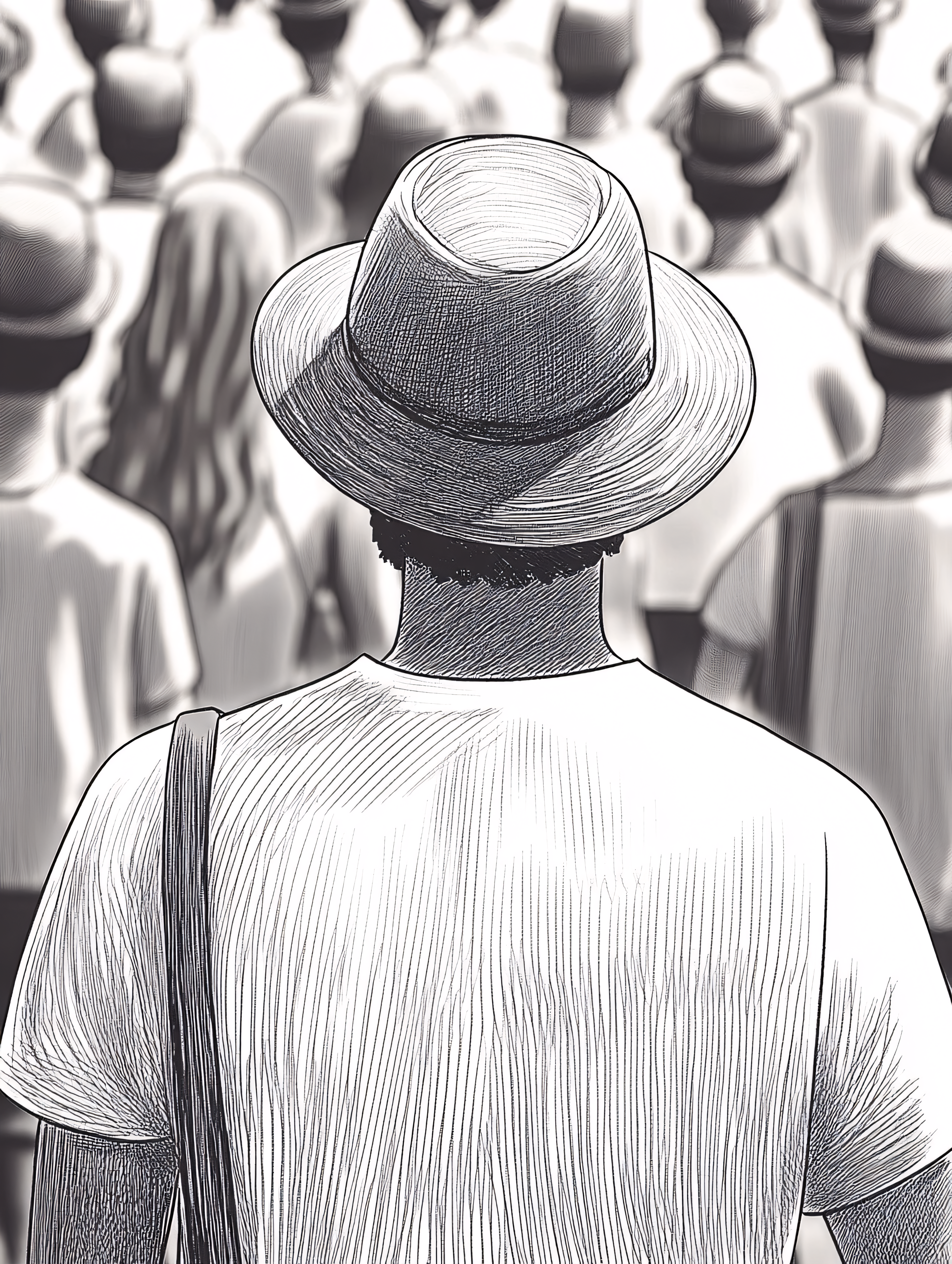 Back View Of A Person Wearing Hat In Crowd