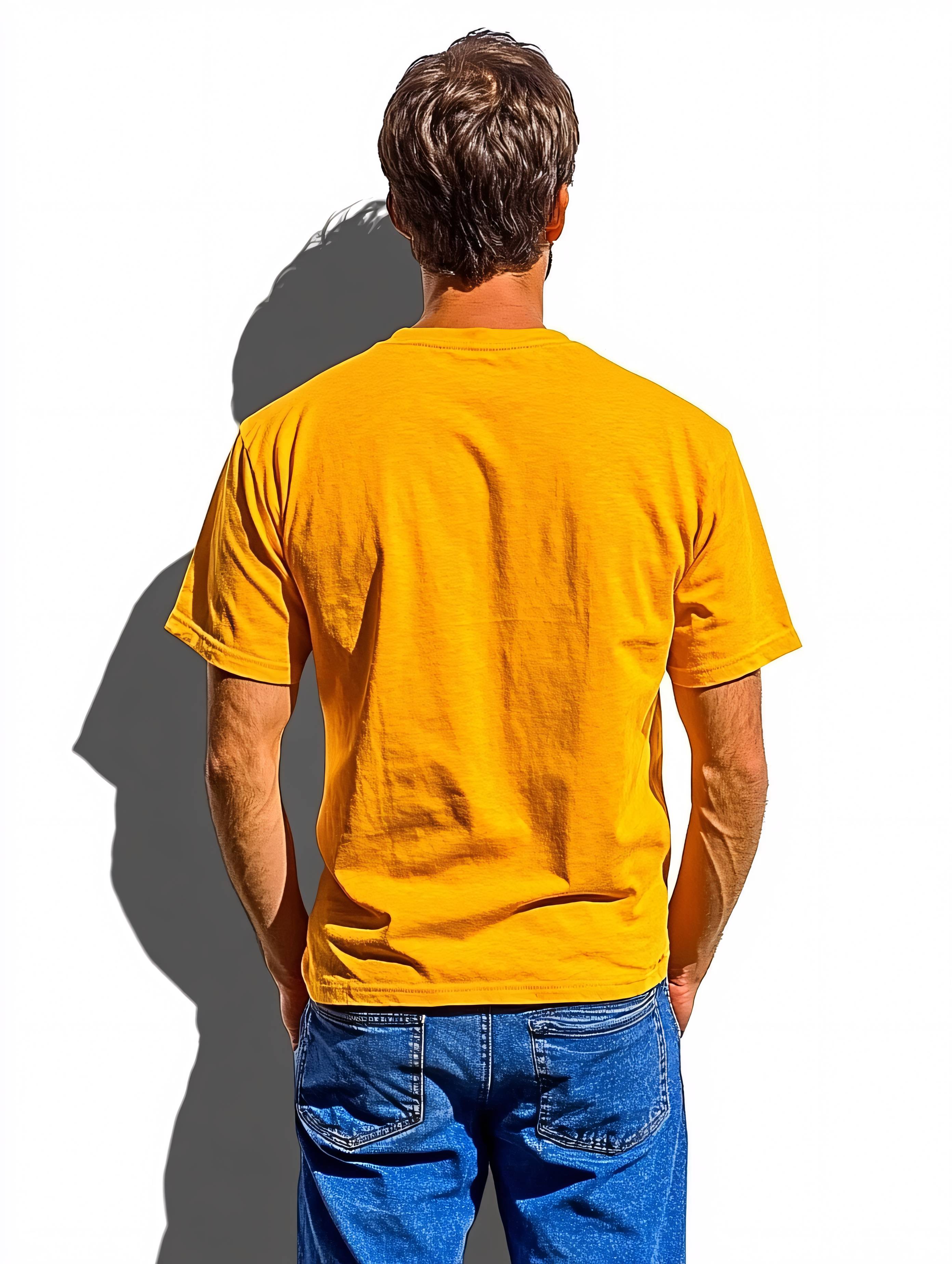 Back View Of Man In Yellow T-Shirt