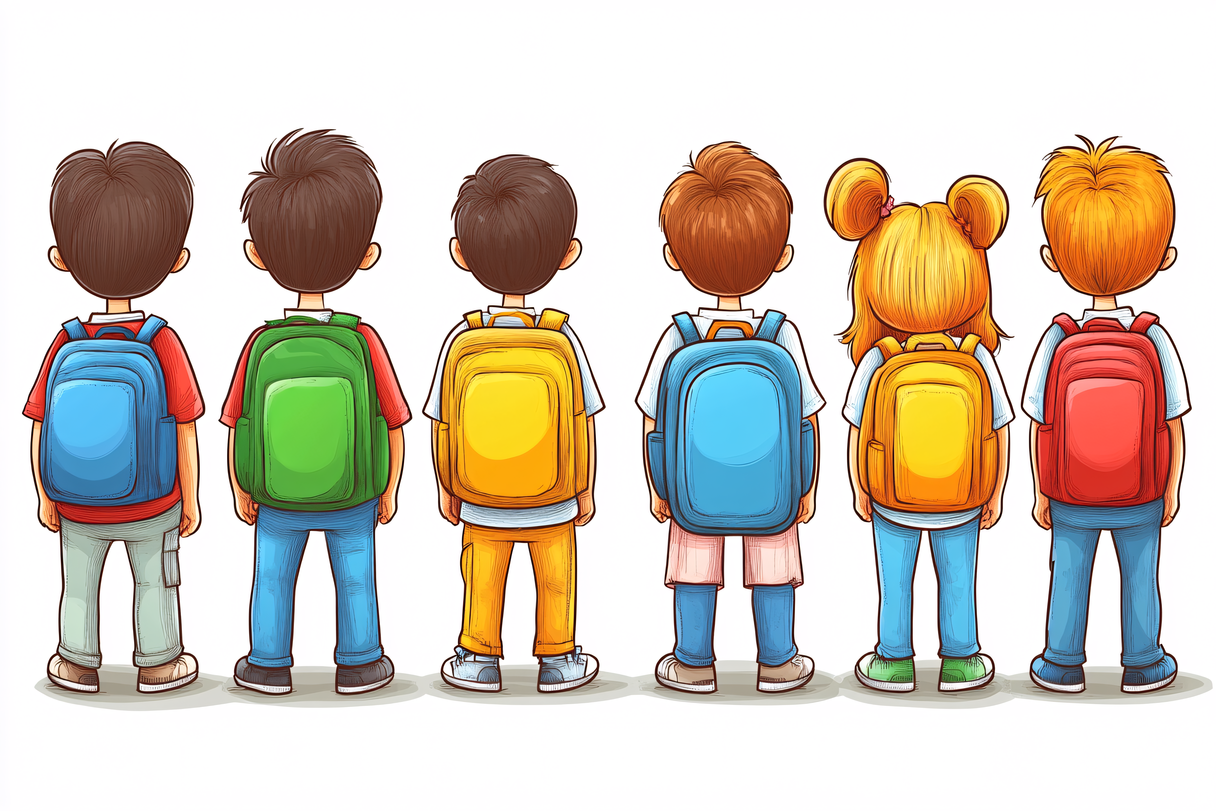 Back View Of School Kids With Backpacks