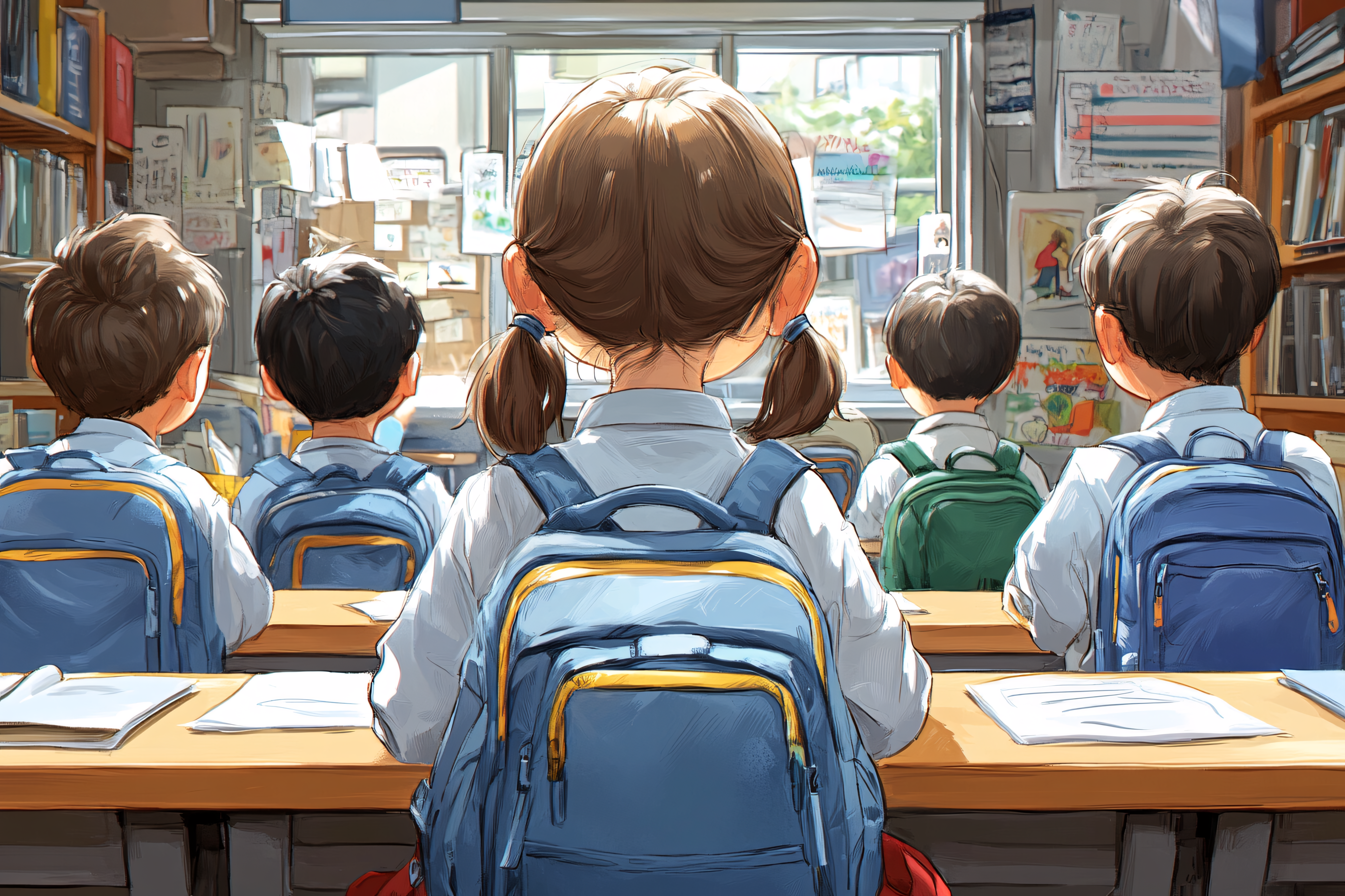 Back View Of Students In Classroom
