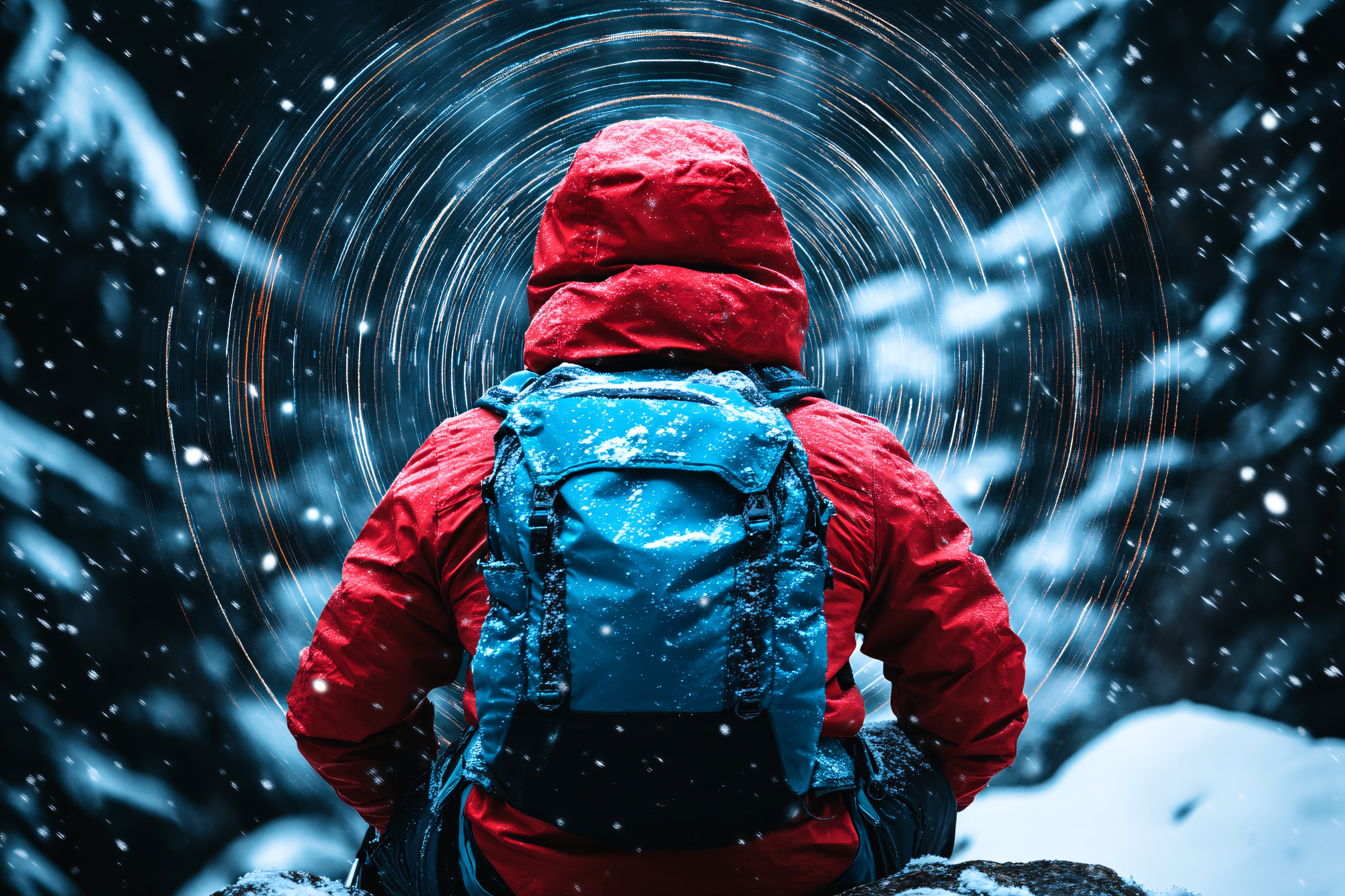 Backpacker in Winter Wonderland