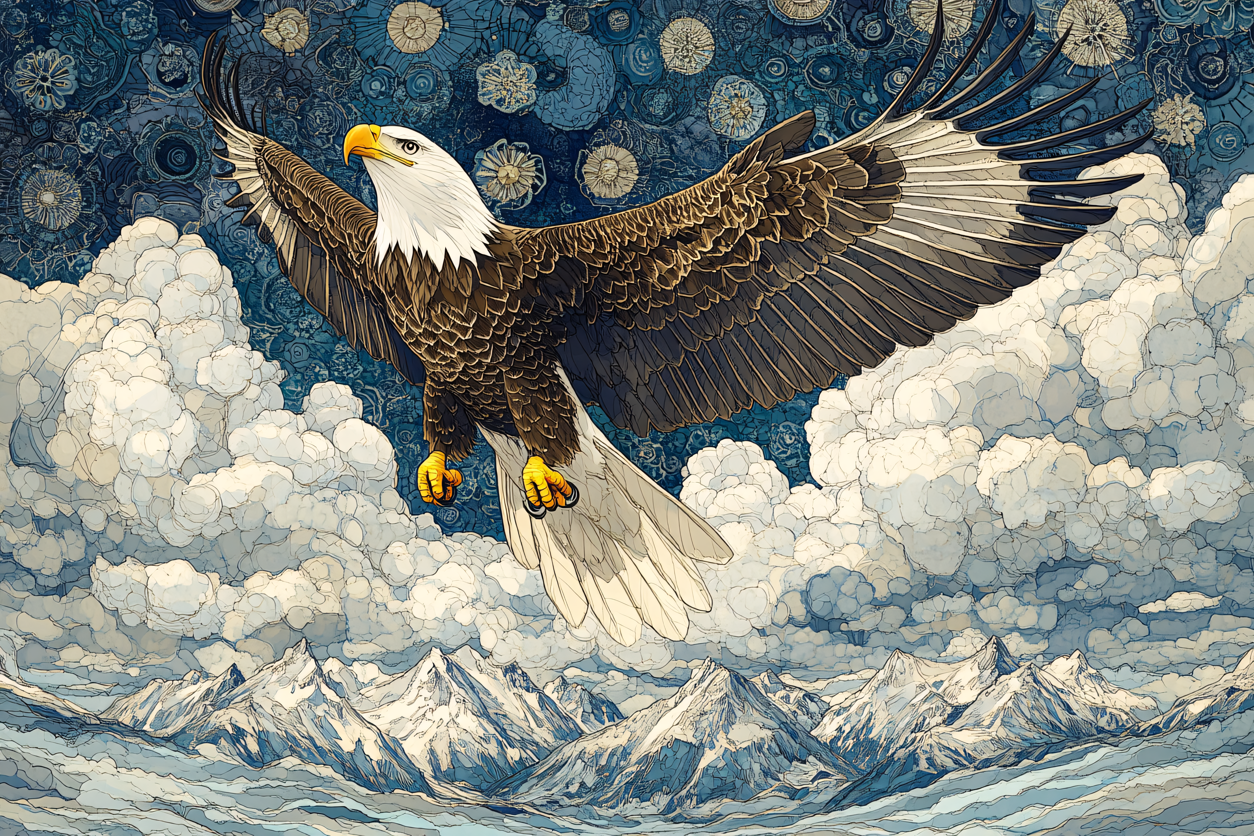 Bald Eagle Soaring Above Mountains