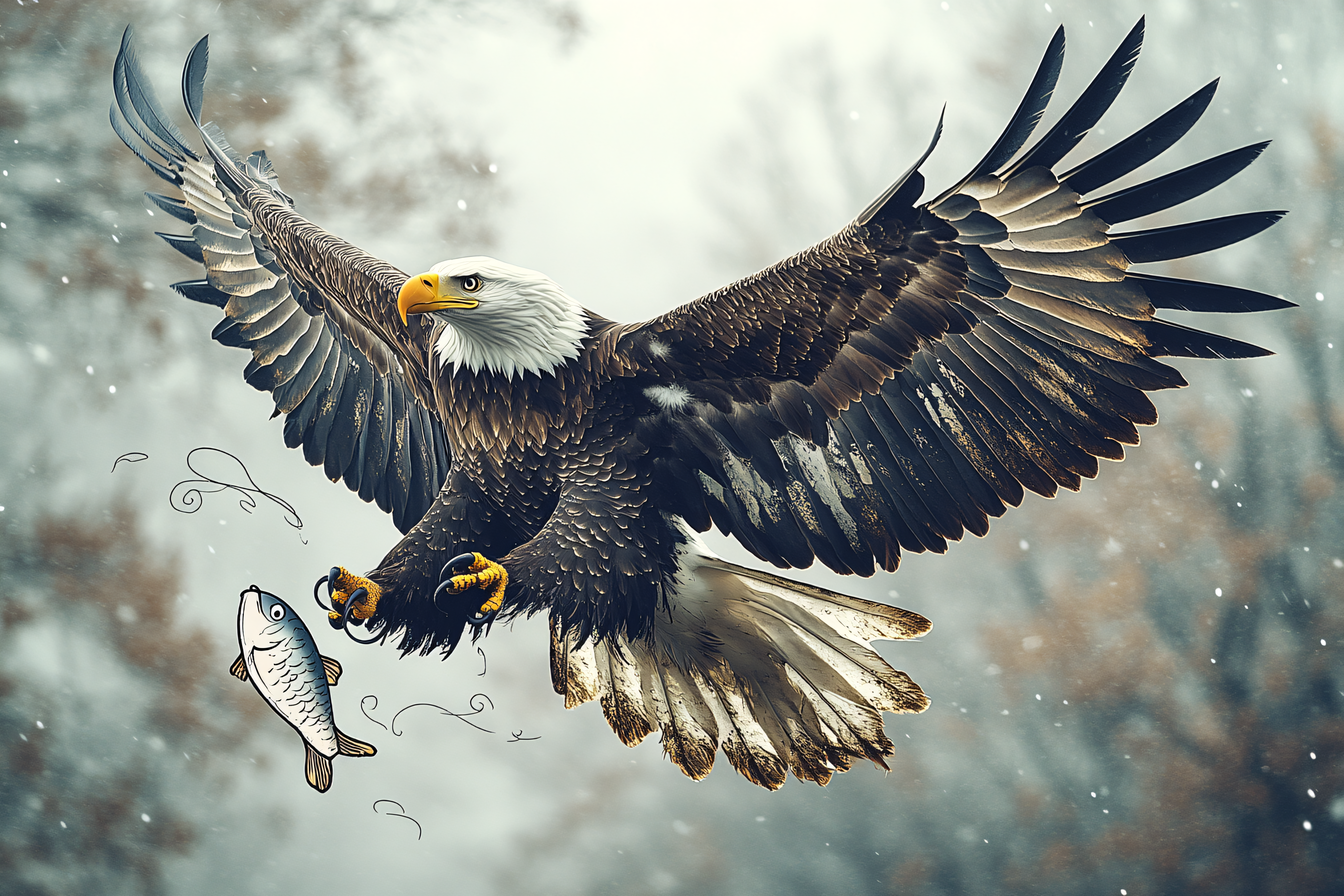 Bald Eagle Soaring with Prey