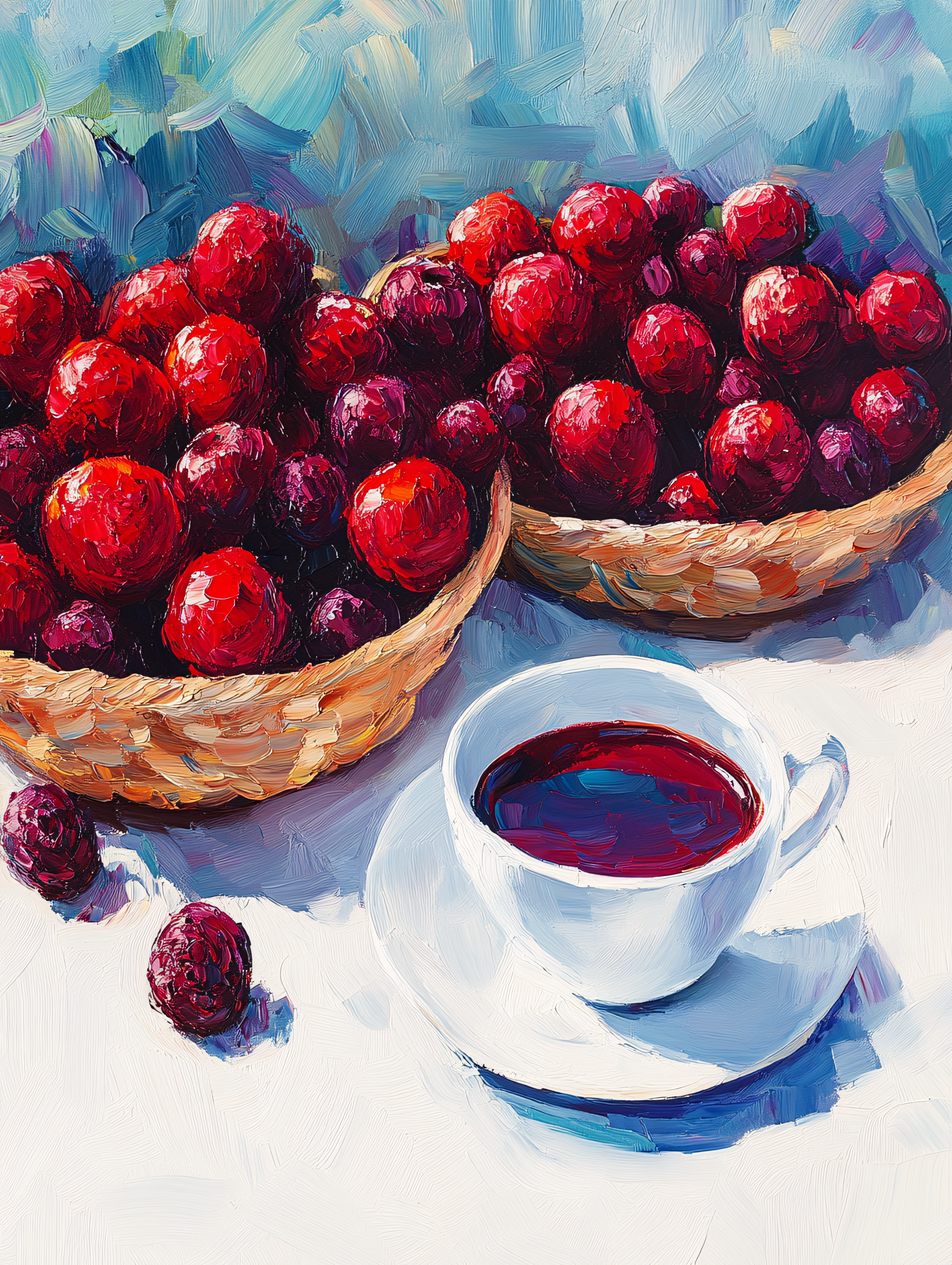 Basket Of Ripe Berries And Drink