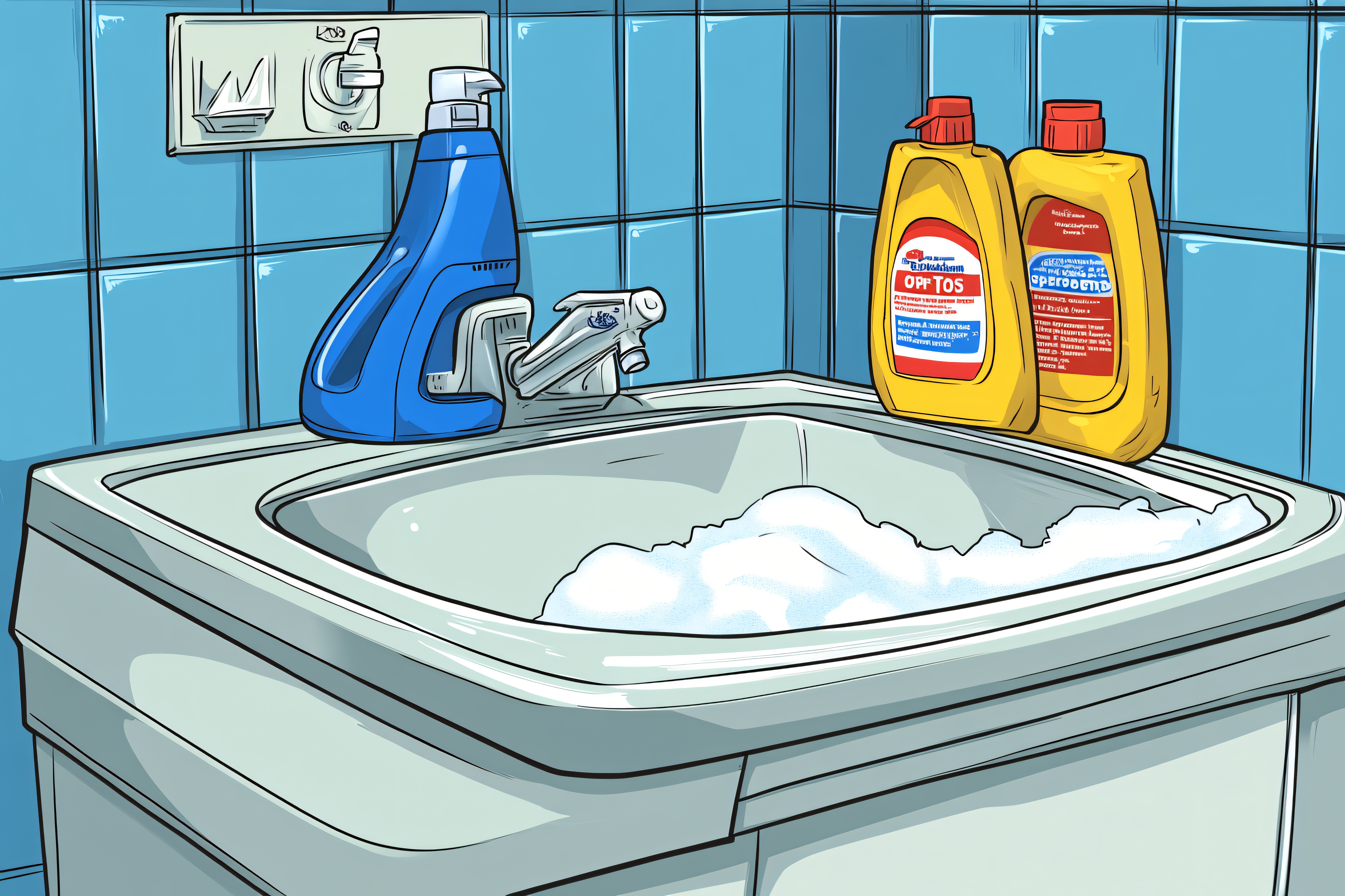 Bathroom Sink with Soap and Cleaning Products