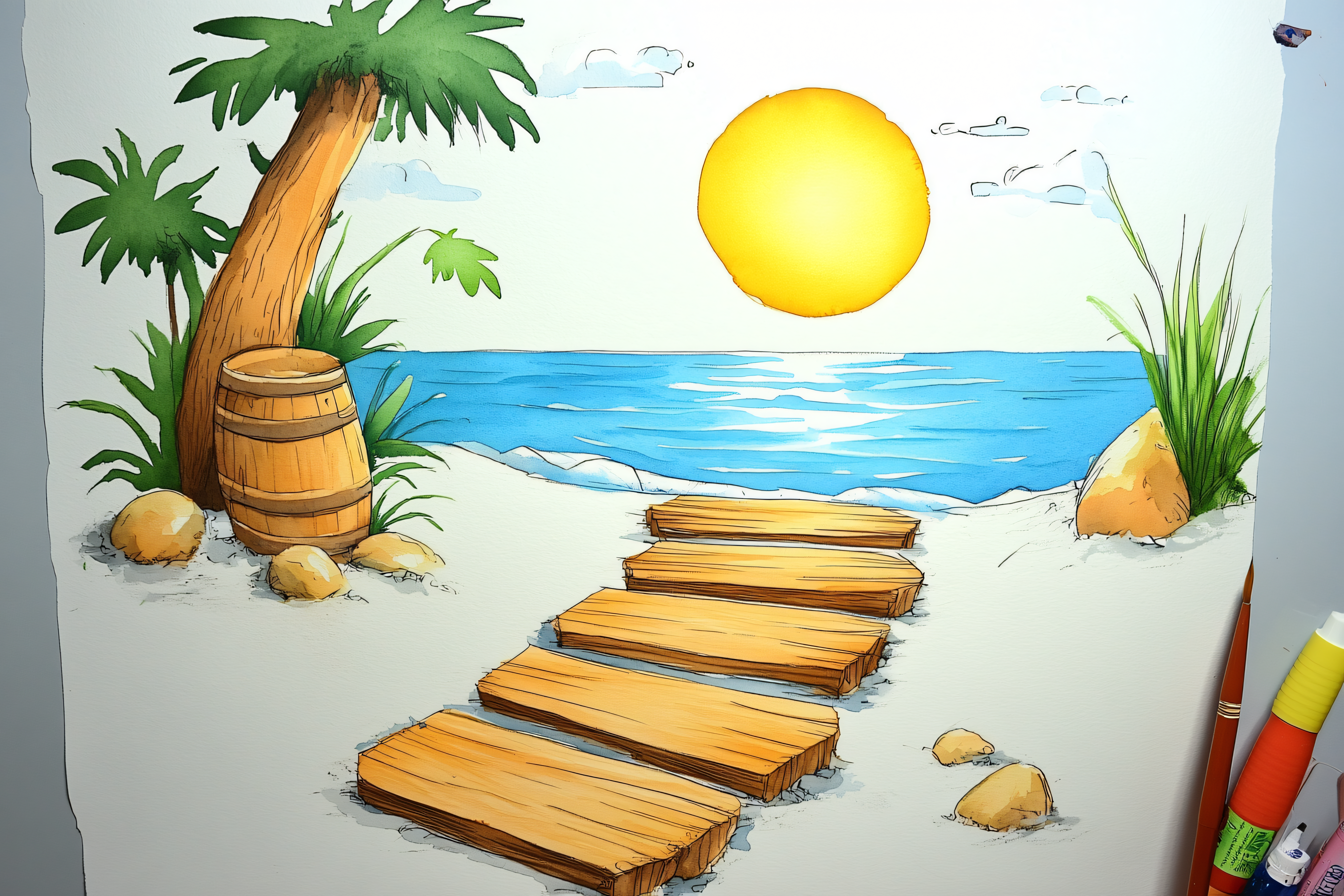 Beach Pathway To The Sea Watercolor