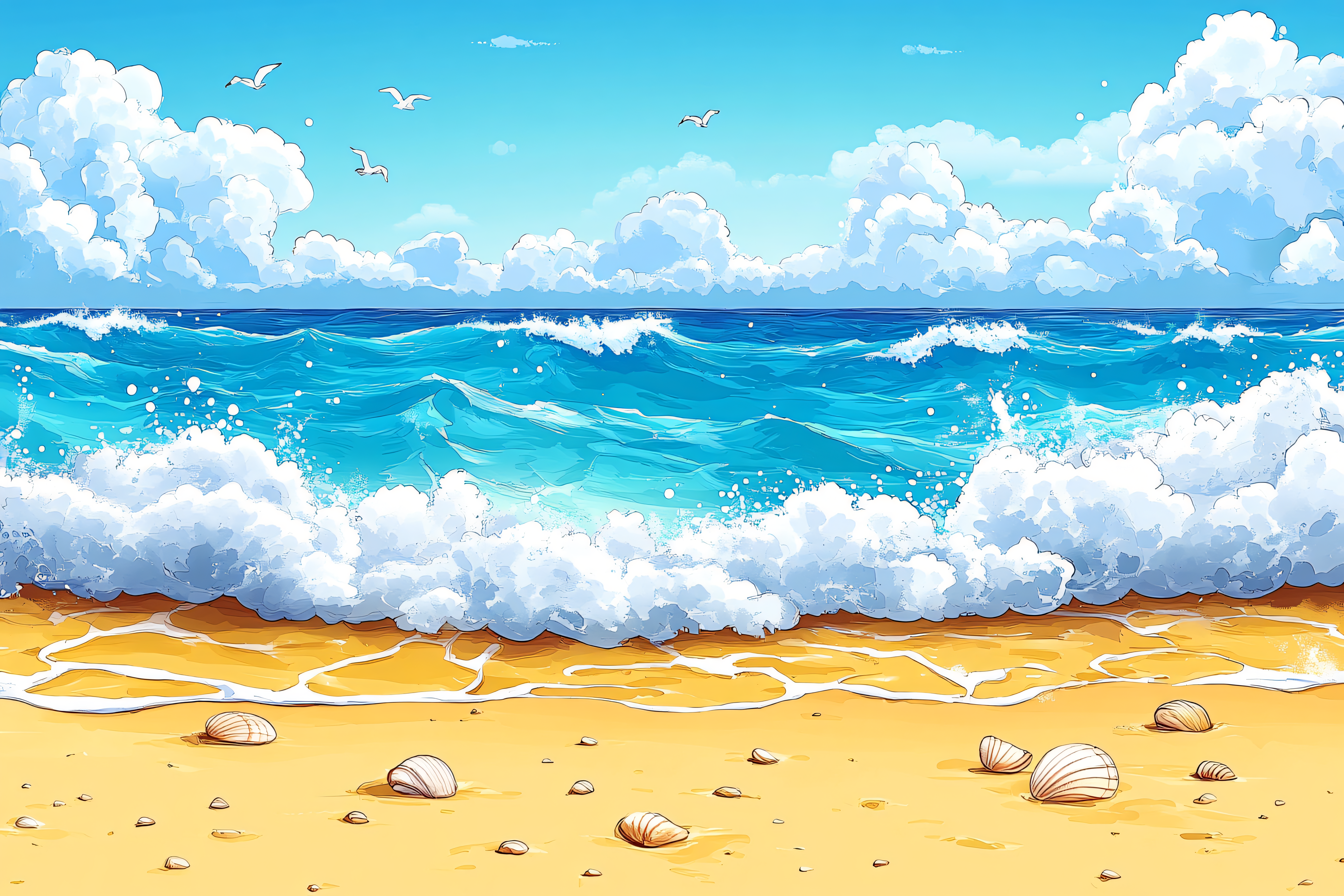 Beach Waves And Seashells