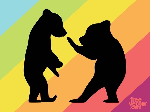 Bear Cubs Silhouettes Free Vector