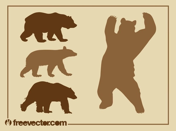 Bear Silhouettes Set Free Vector