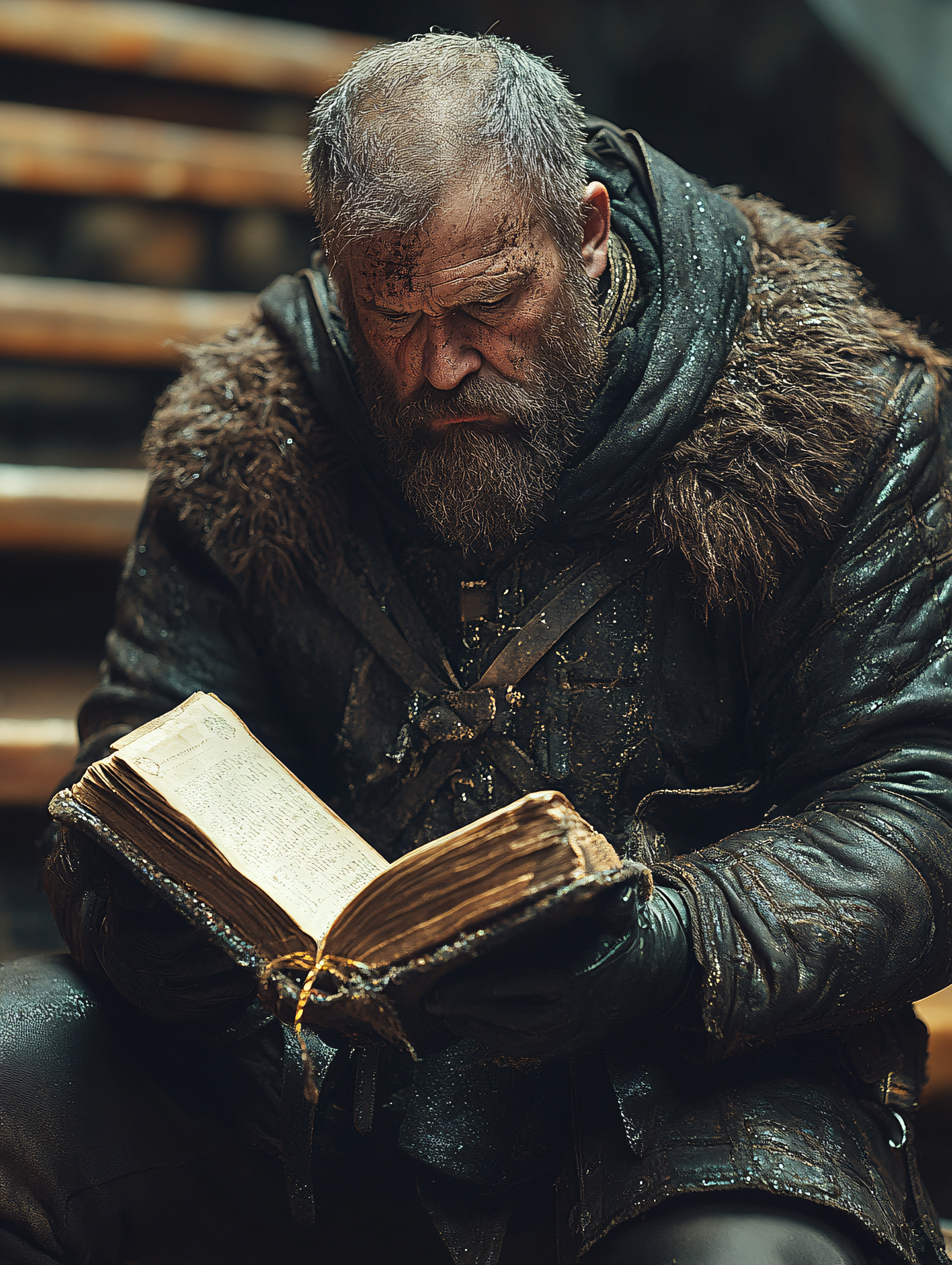 Bearded Man Reading Ancient Book