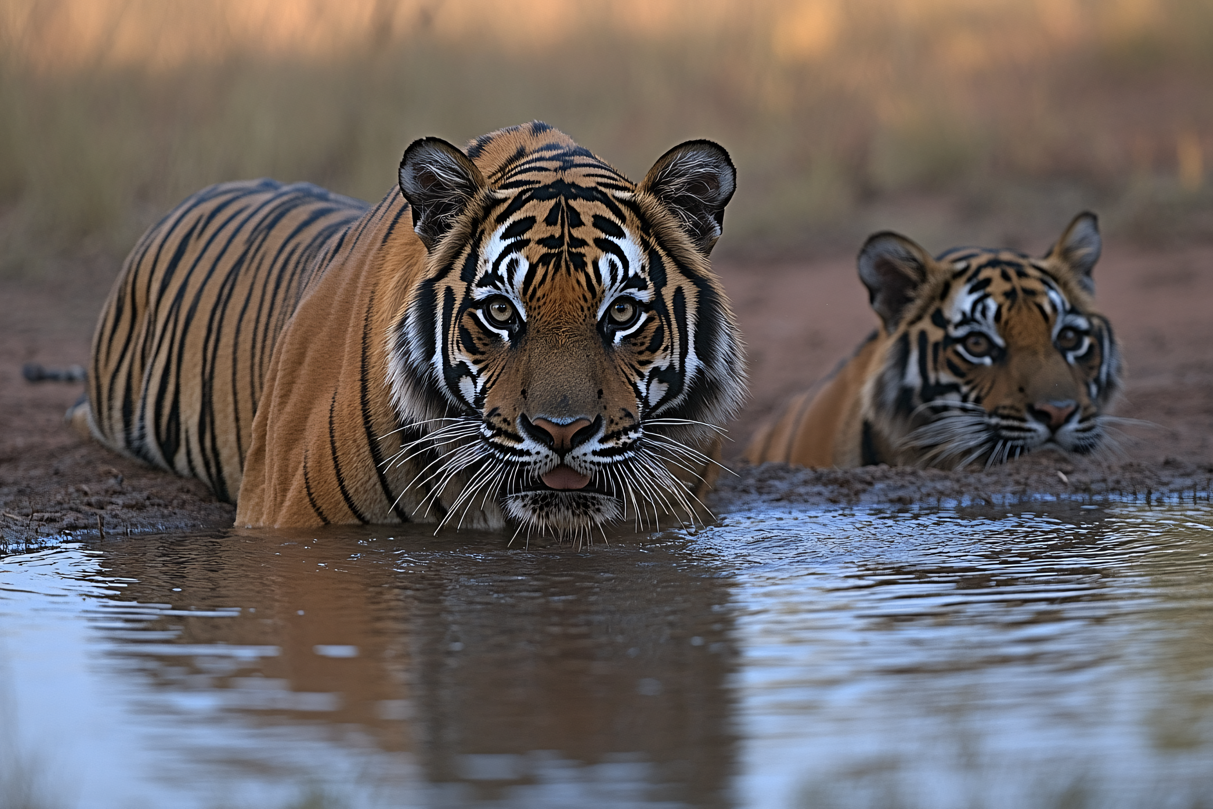 Bengal Tigers Cooling Off in Waterhole