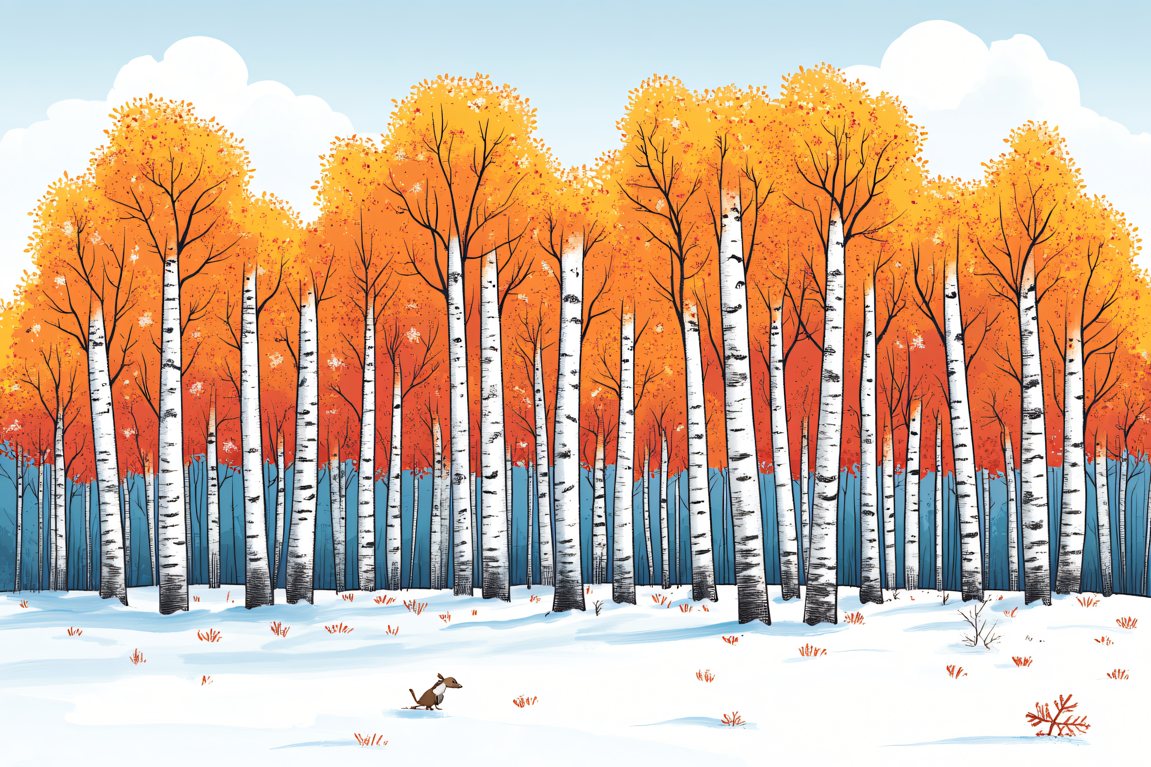 Birch Forest in Autumn Snow