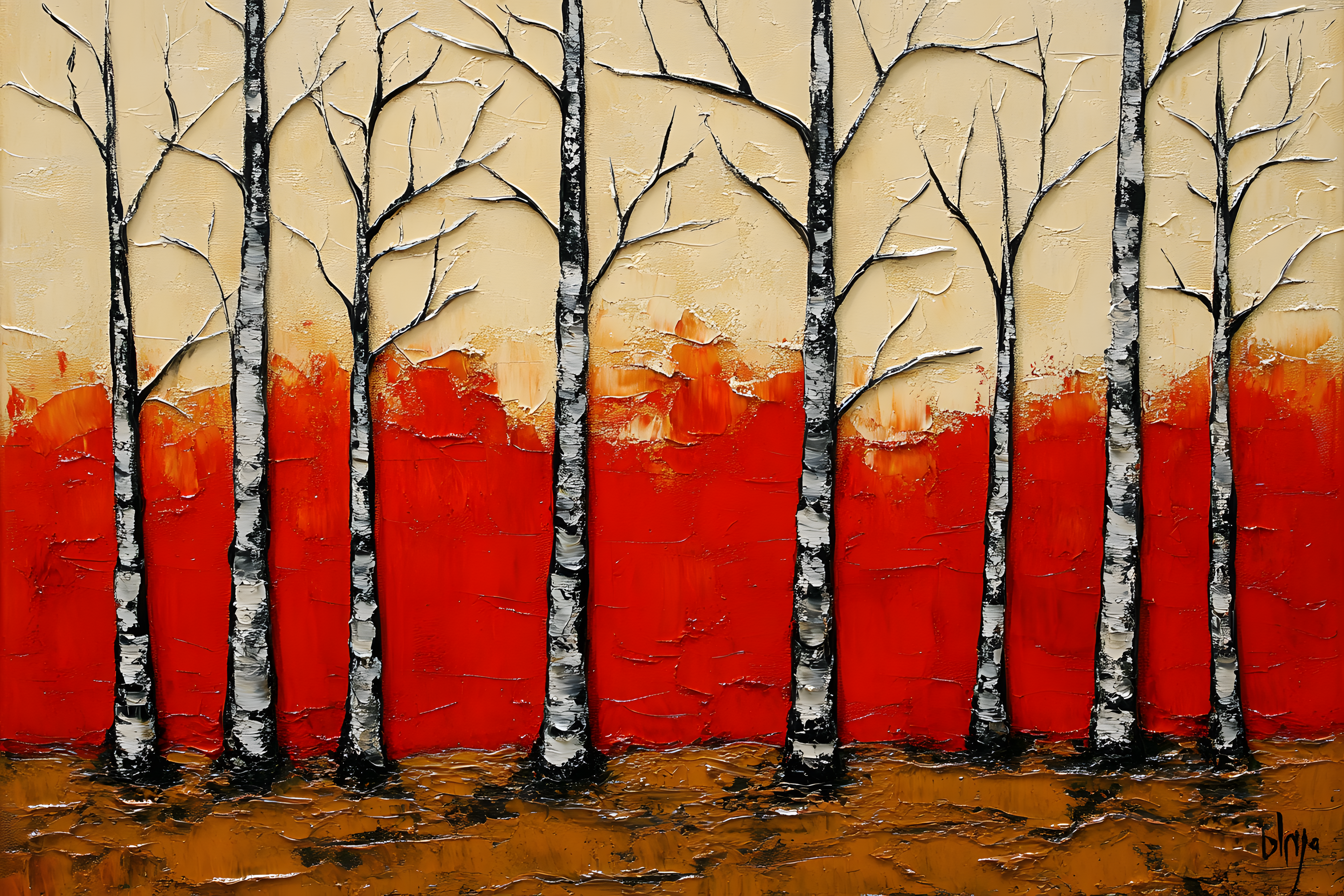 Birch Trees In Autumn Landscape