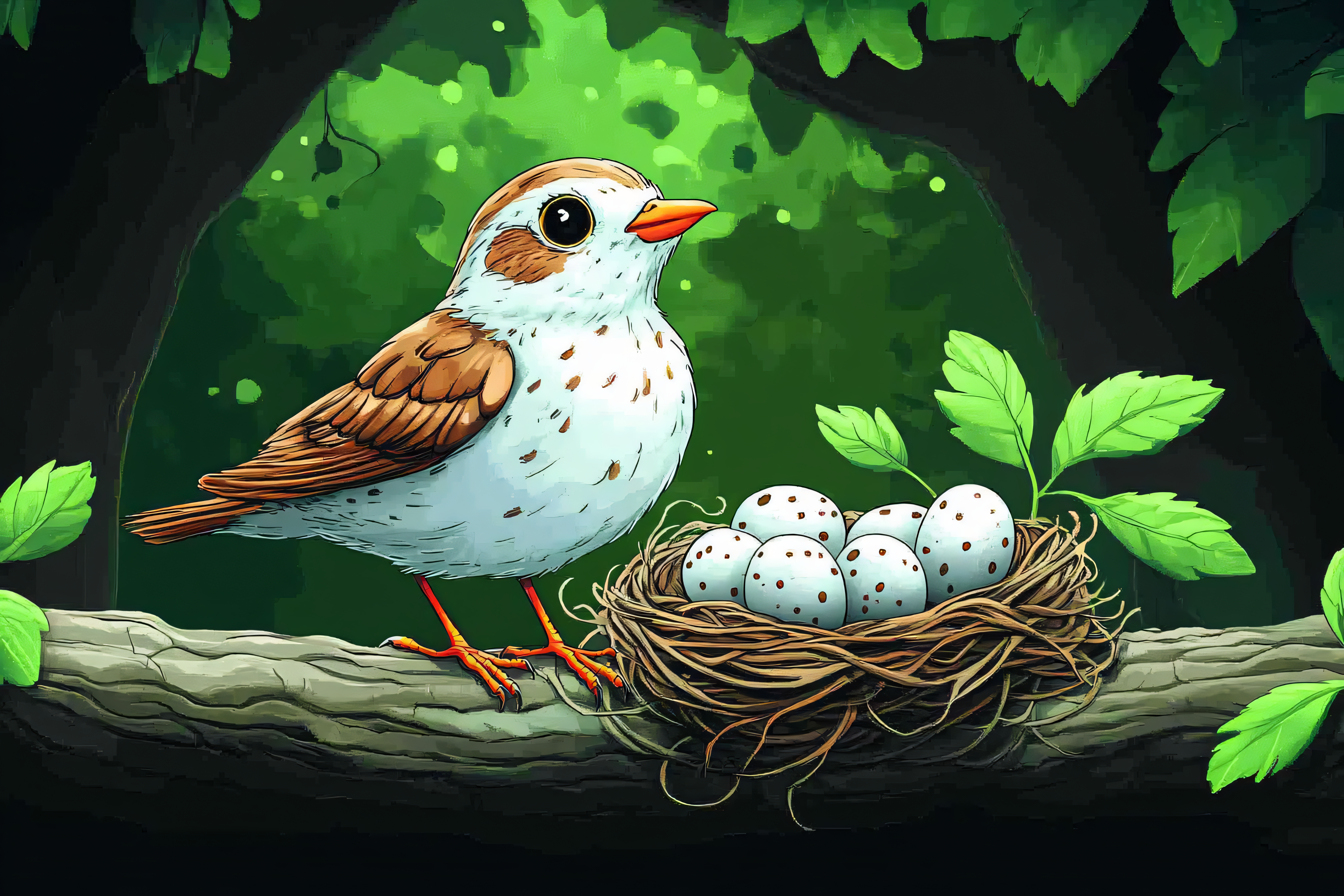 Bird and Nest Illustration