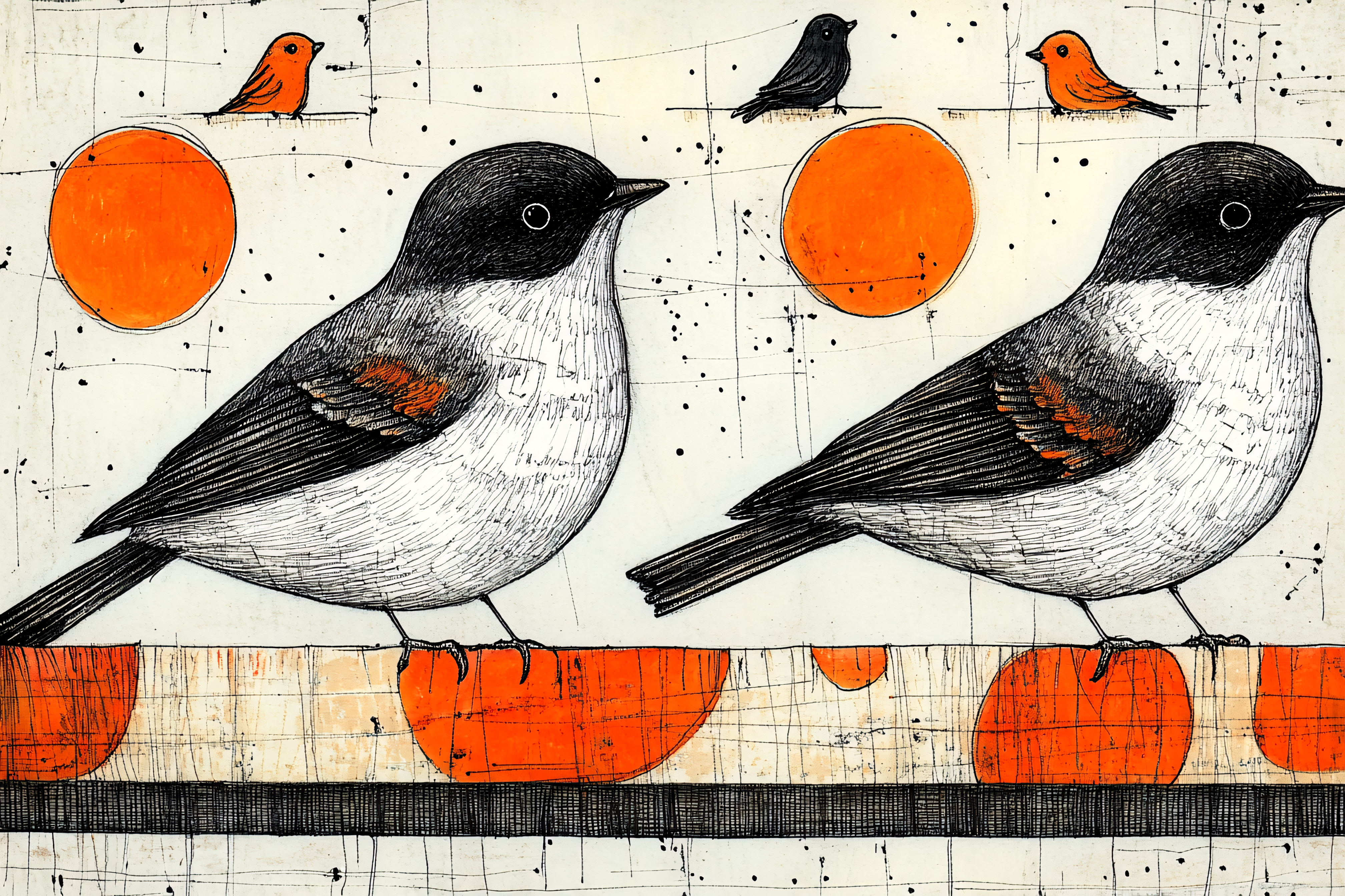 Birds And Orange Circles Illustration