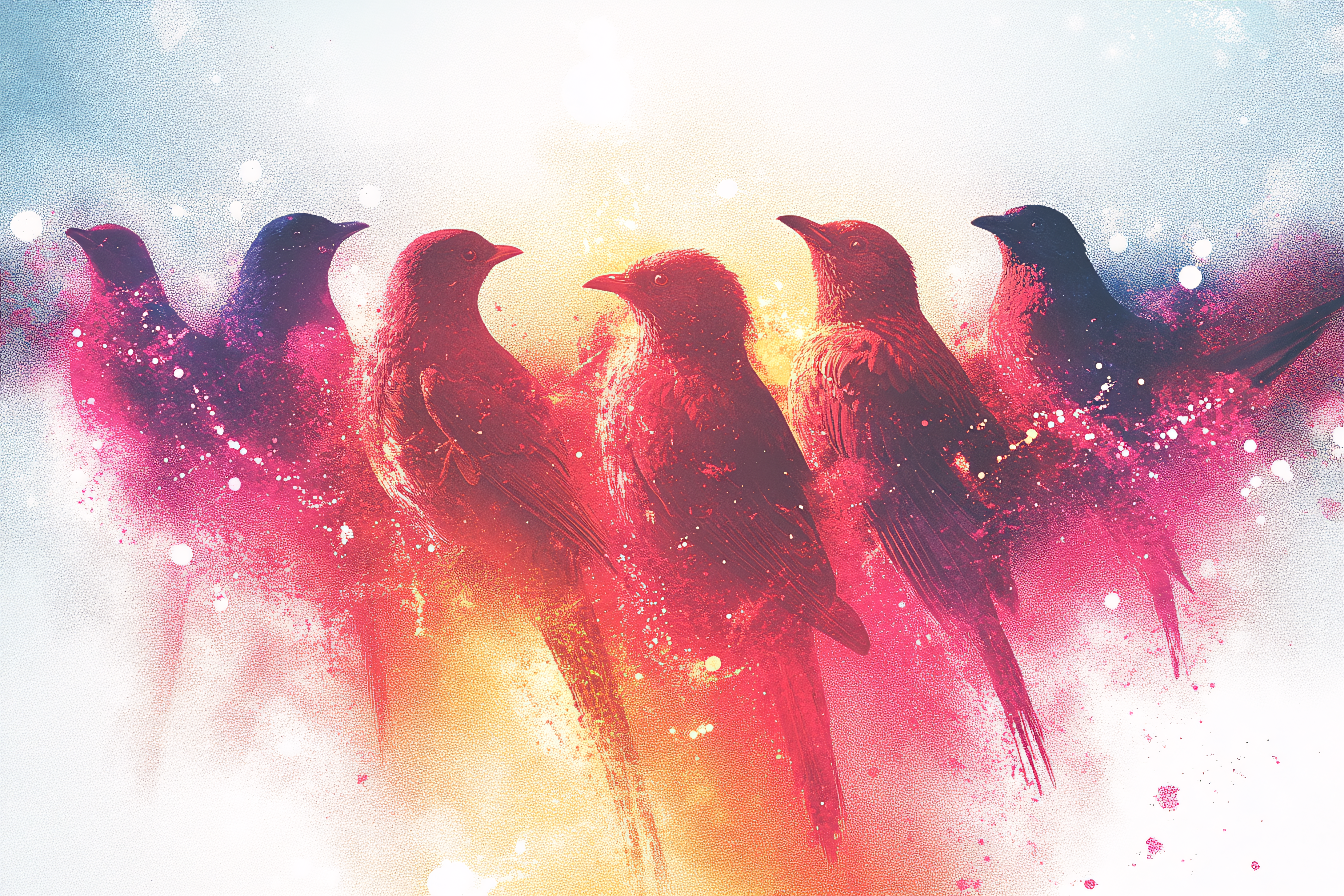 Birds In Colorful Splatter