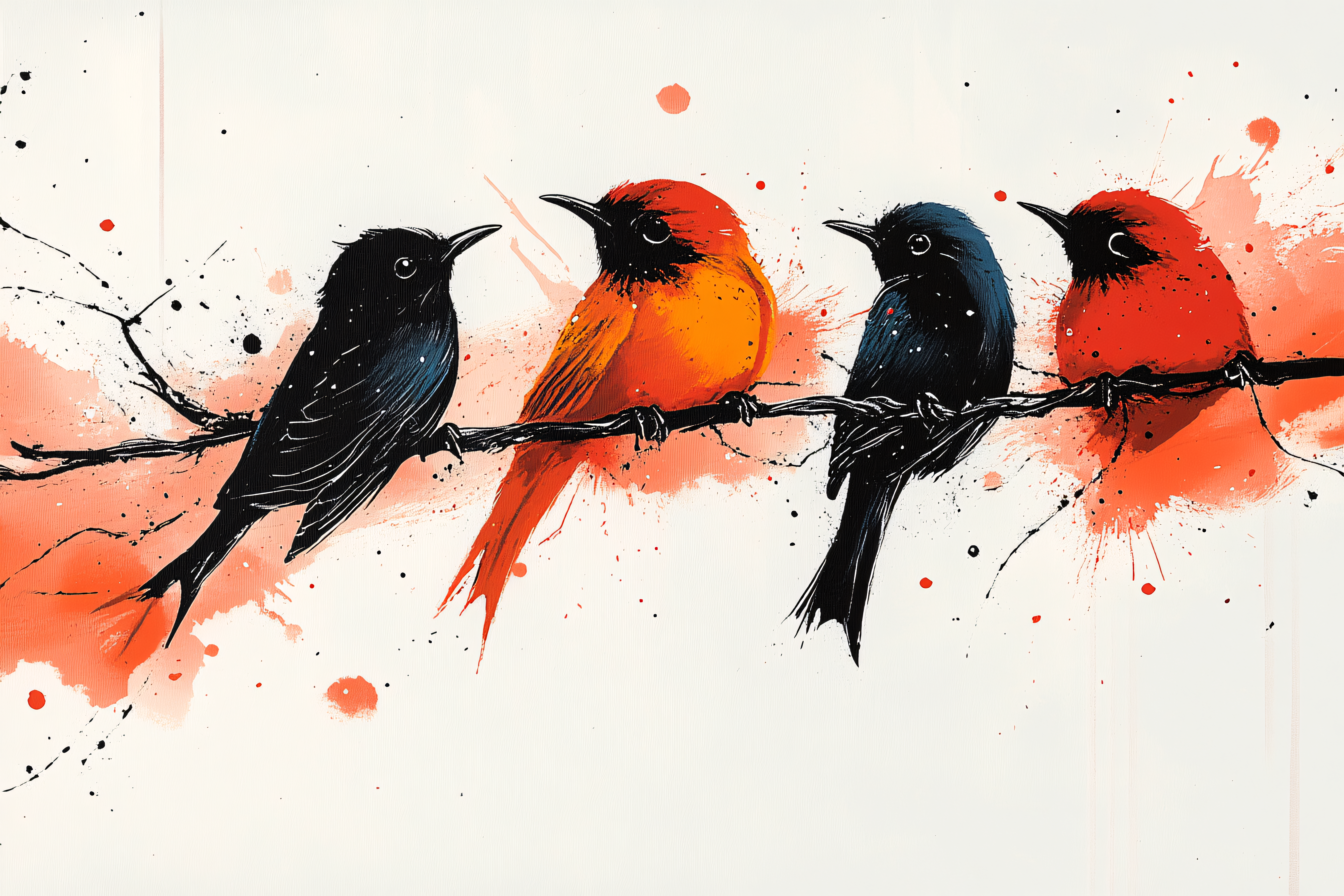 Birds On Branch Splatter Art