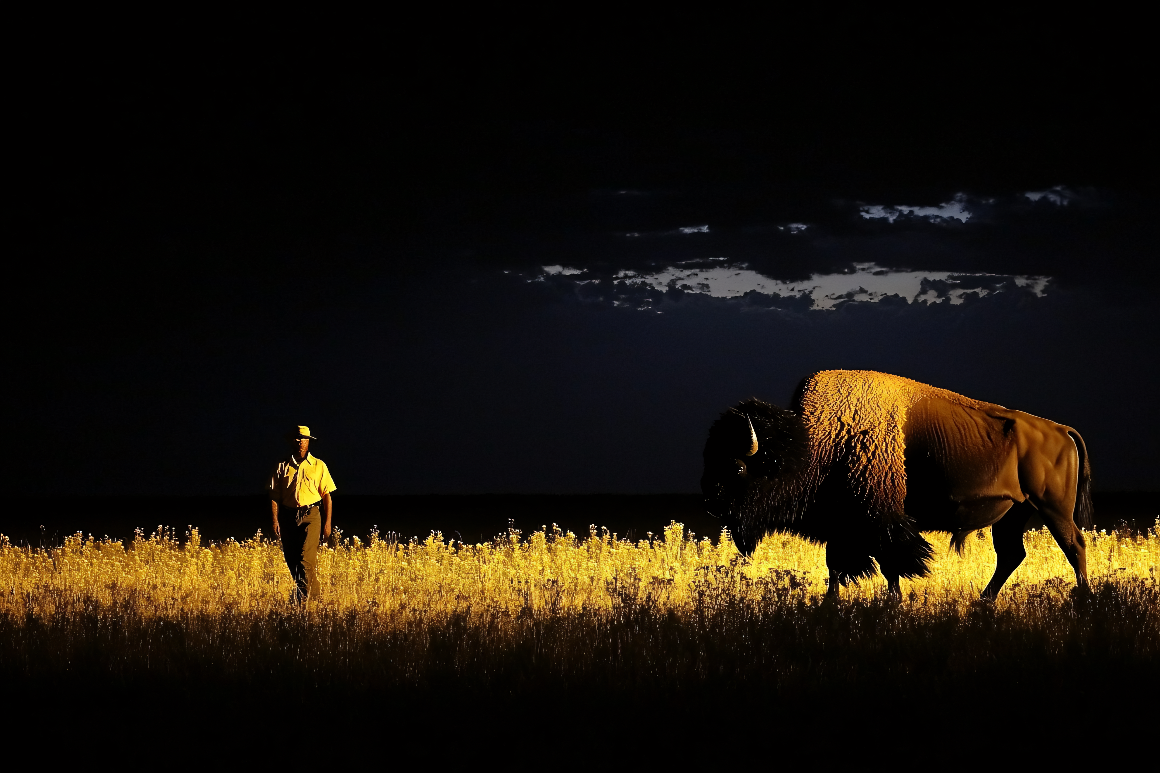 Bison Encounter at Dusk