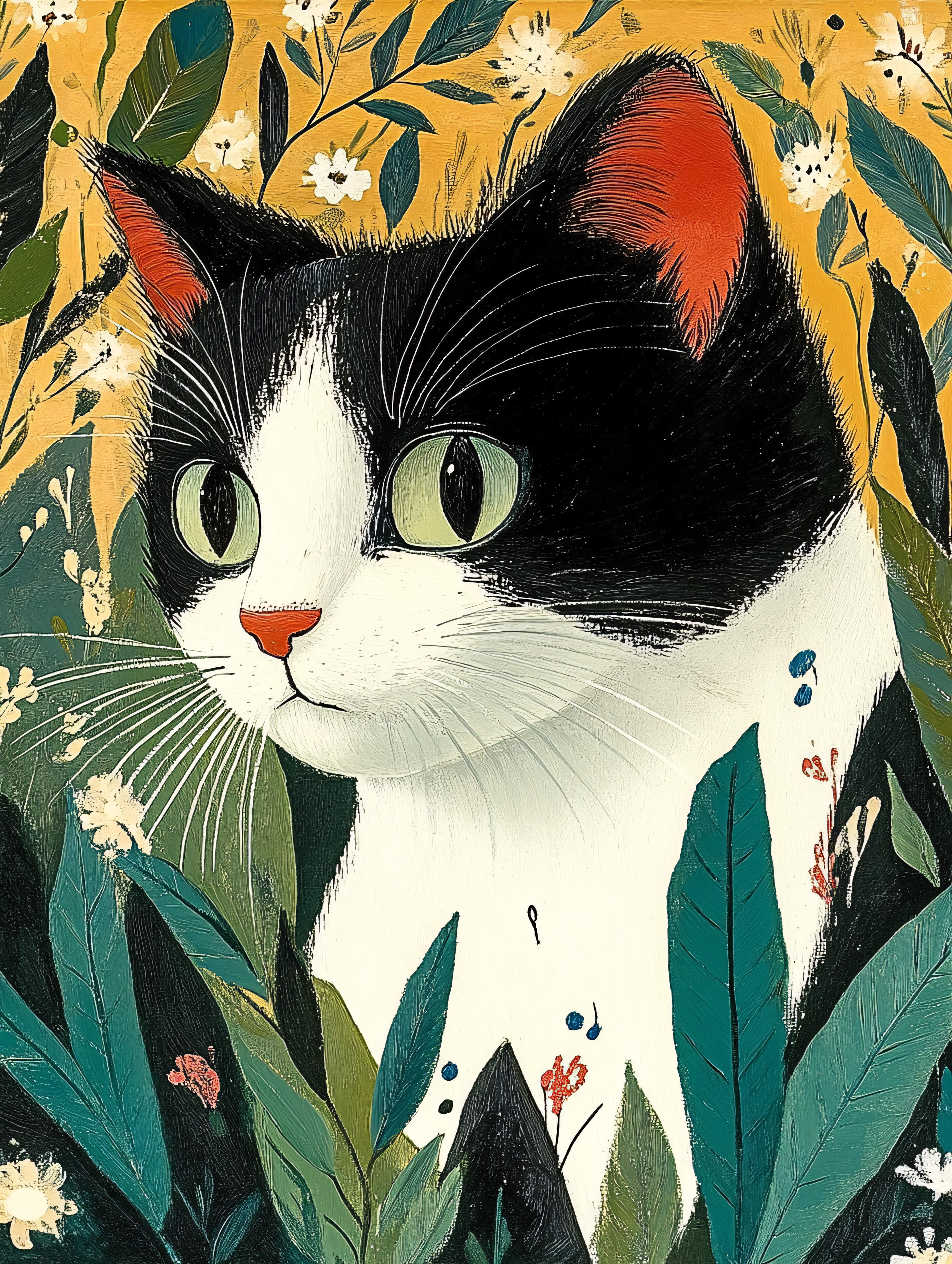 Black And White Cat In A Garden
