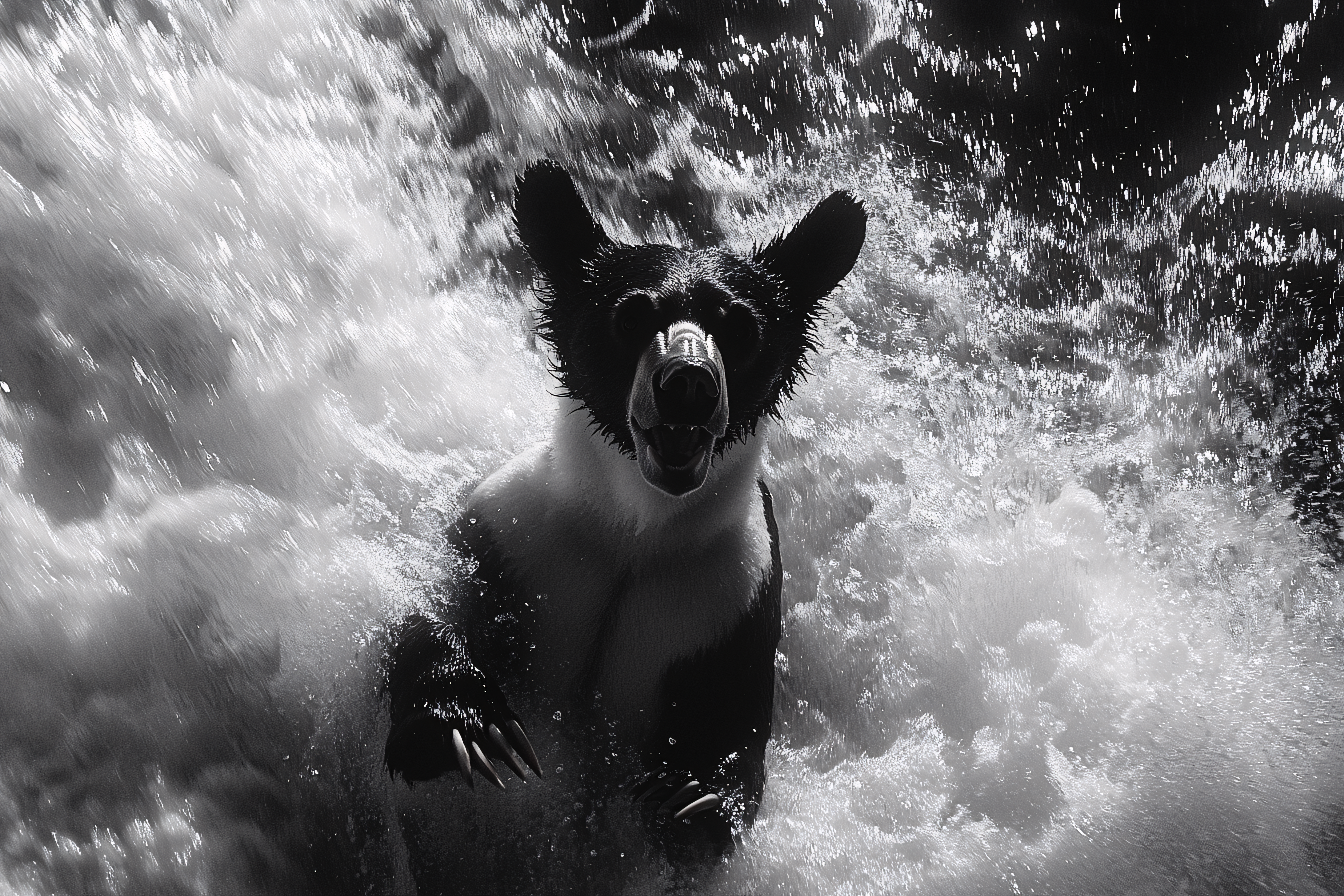 Black Bear In Waterfall