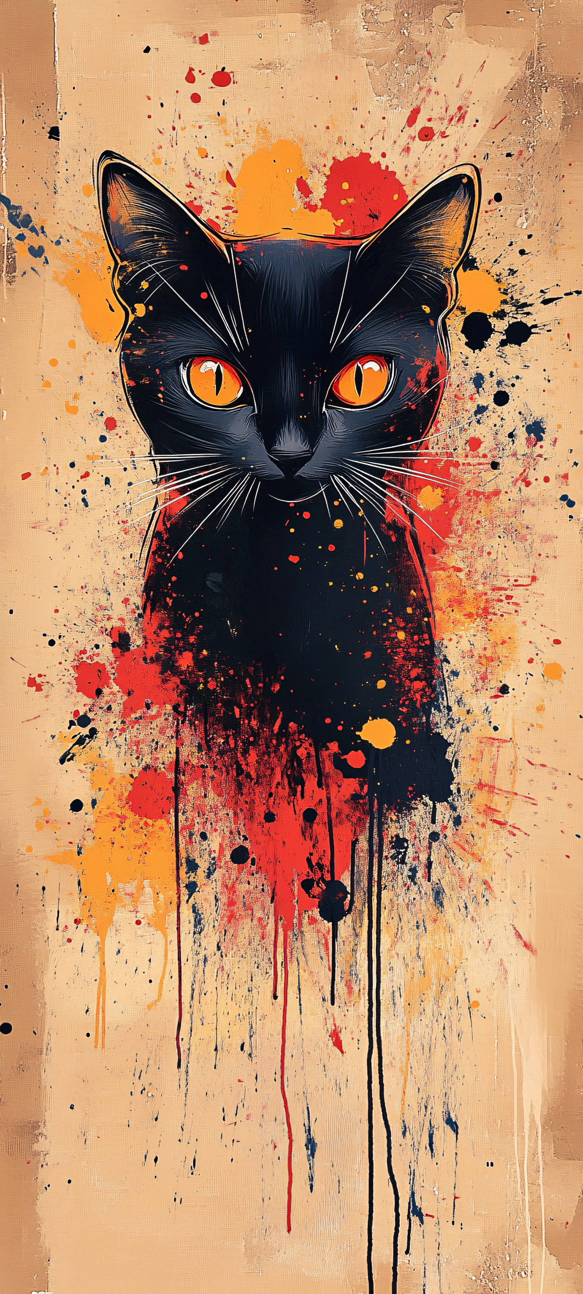 Black Cat with Paint Splatters