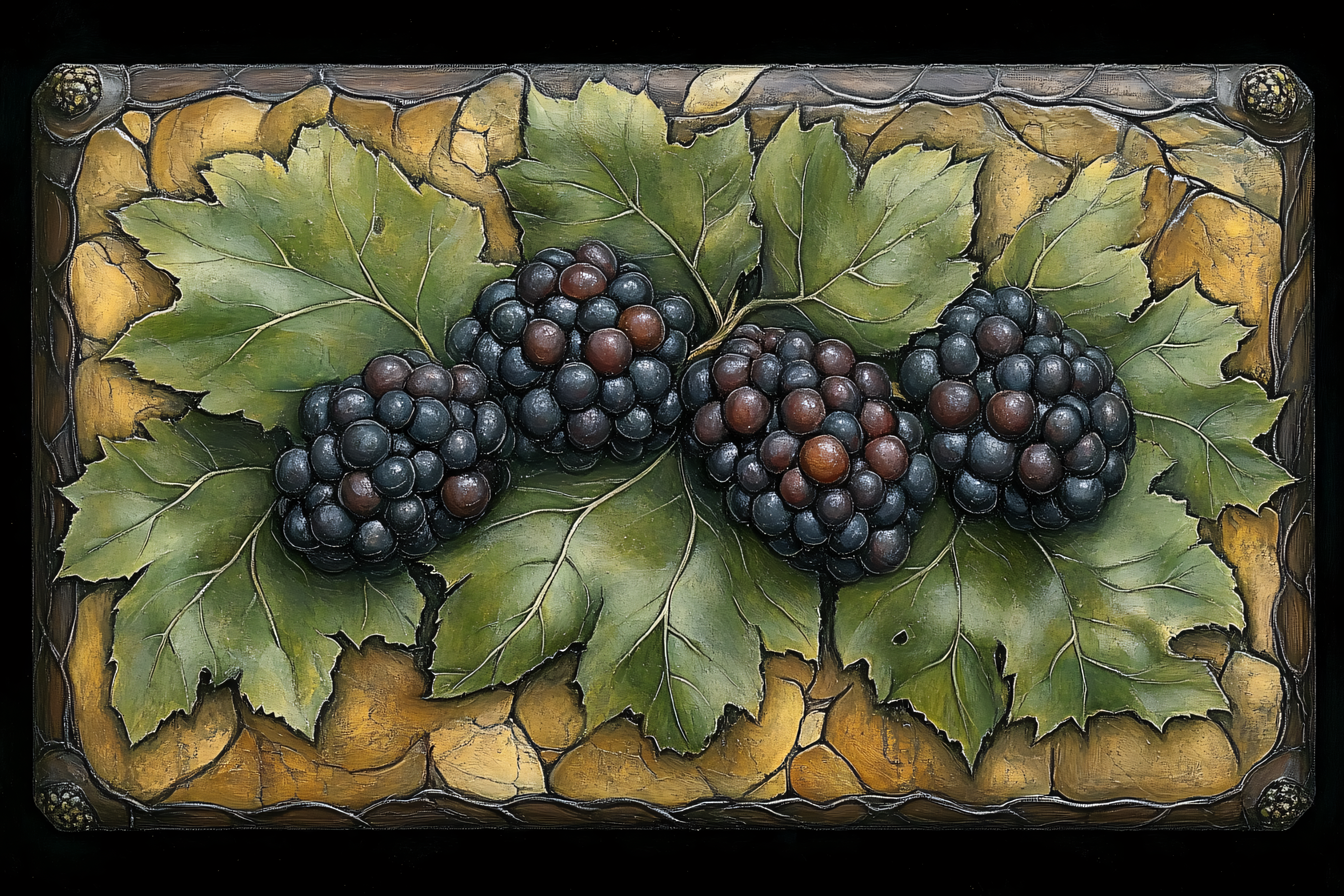 Blackberries On Wooden Panel