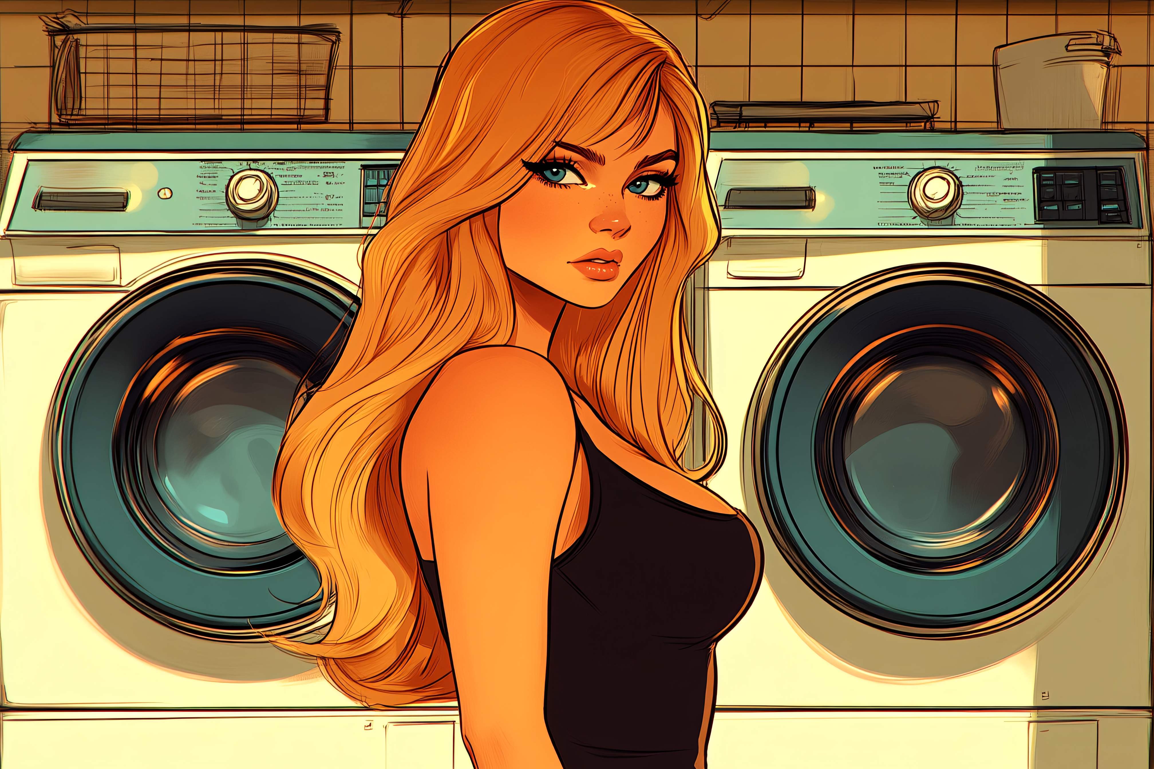 Blonde Woman In Laundry Room