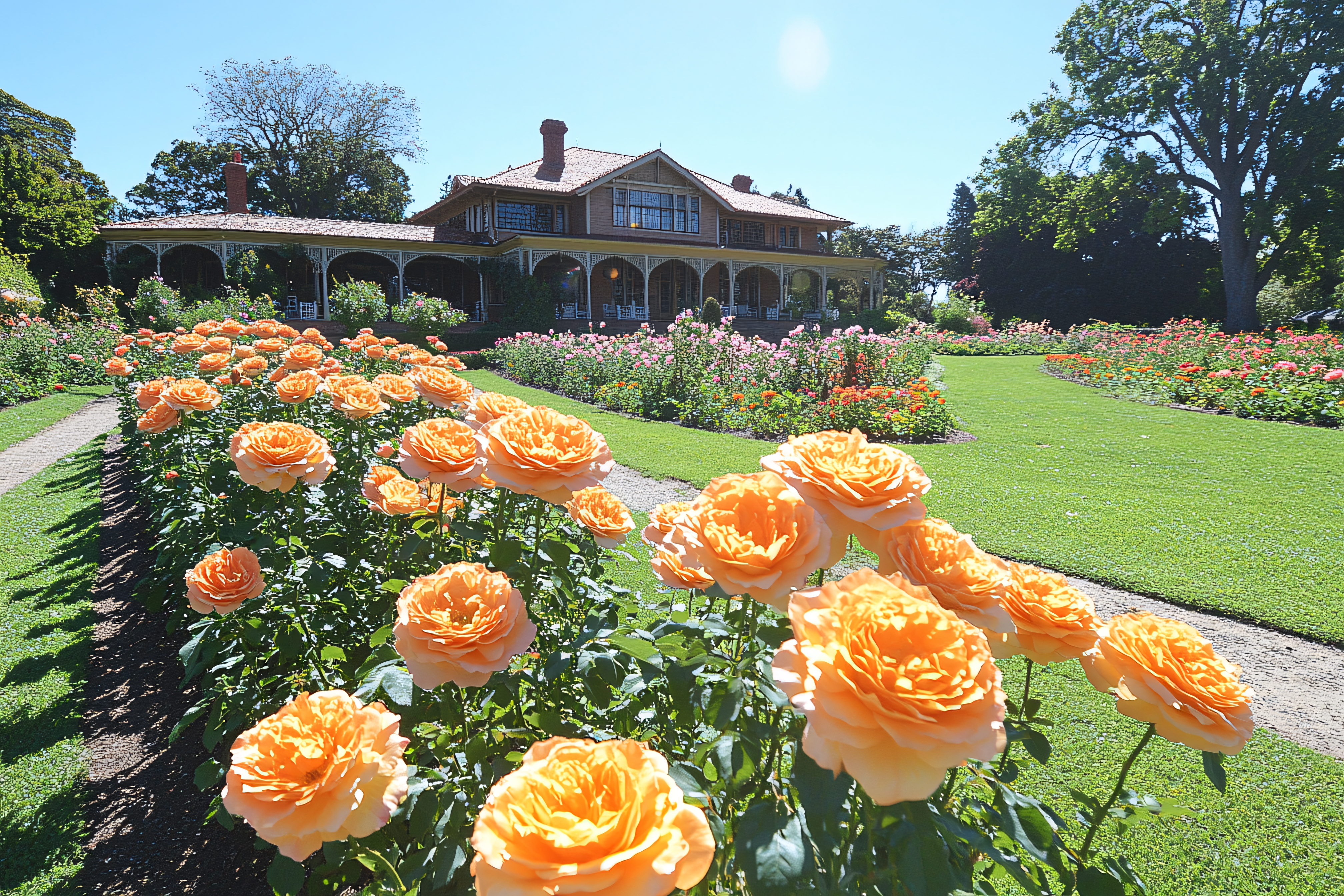 Blooming Orange Roses in a Garden Setting