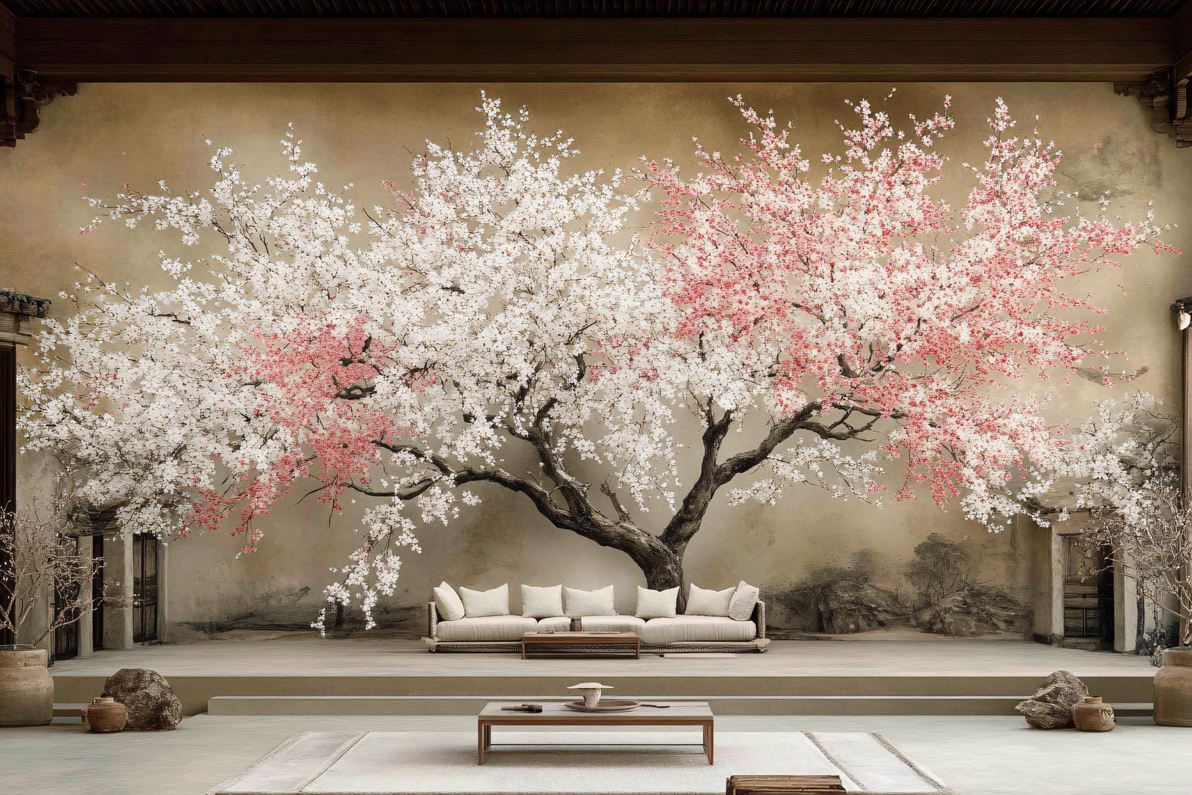 Blossom Tree Mural With Seating Area