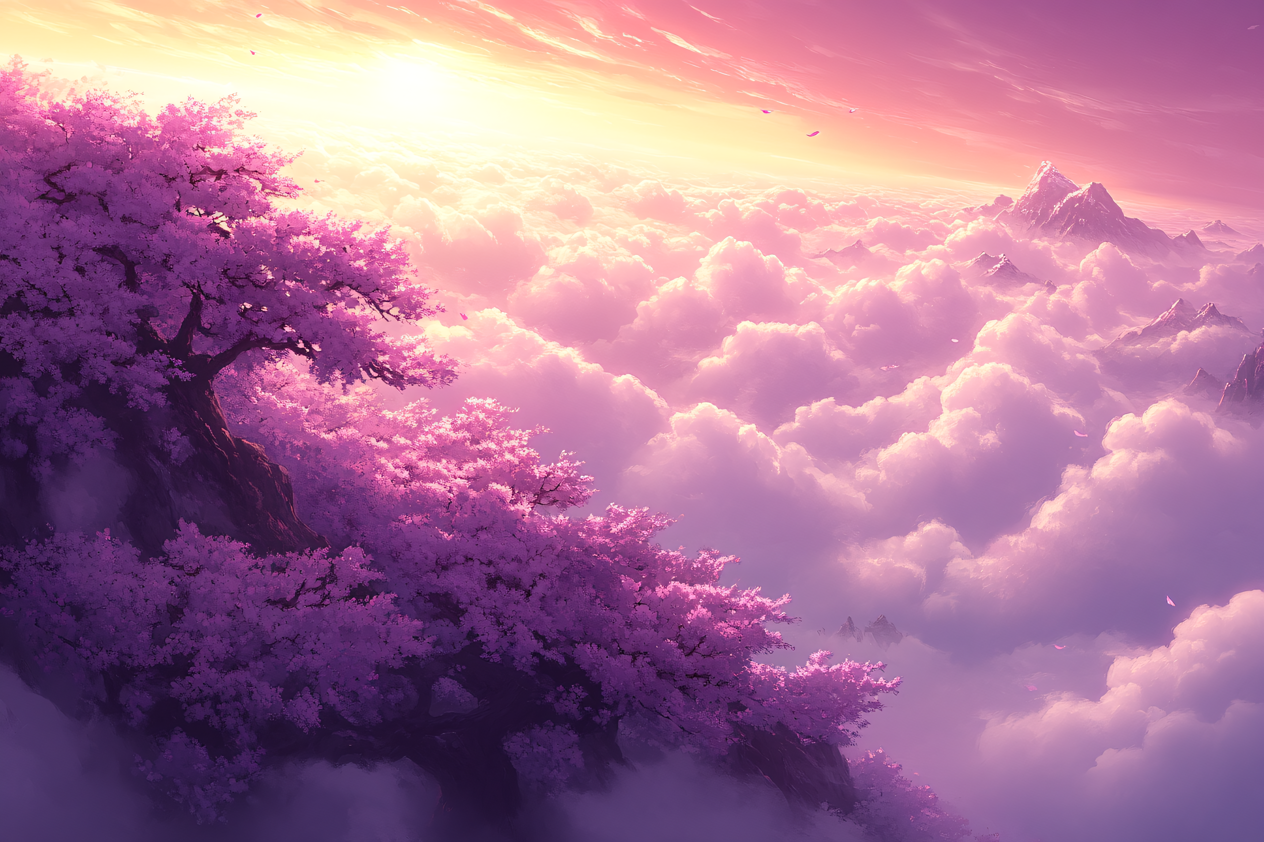 Blossoming Cherry Trees Above Clouds