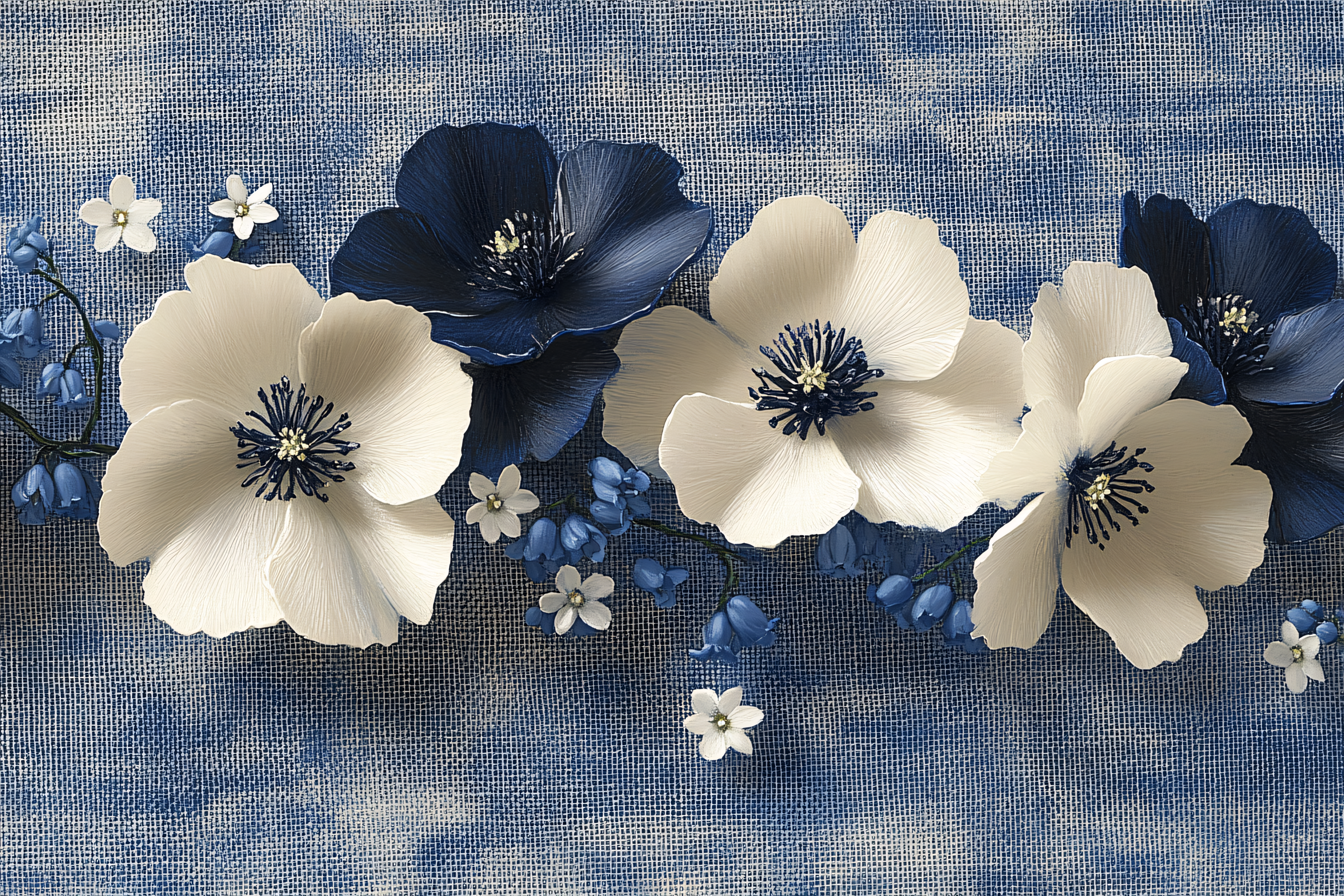 Blue and White Floral Arrangement on Denim