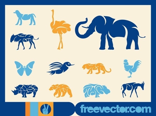 Blue Animal Silhouettes Free Vector