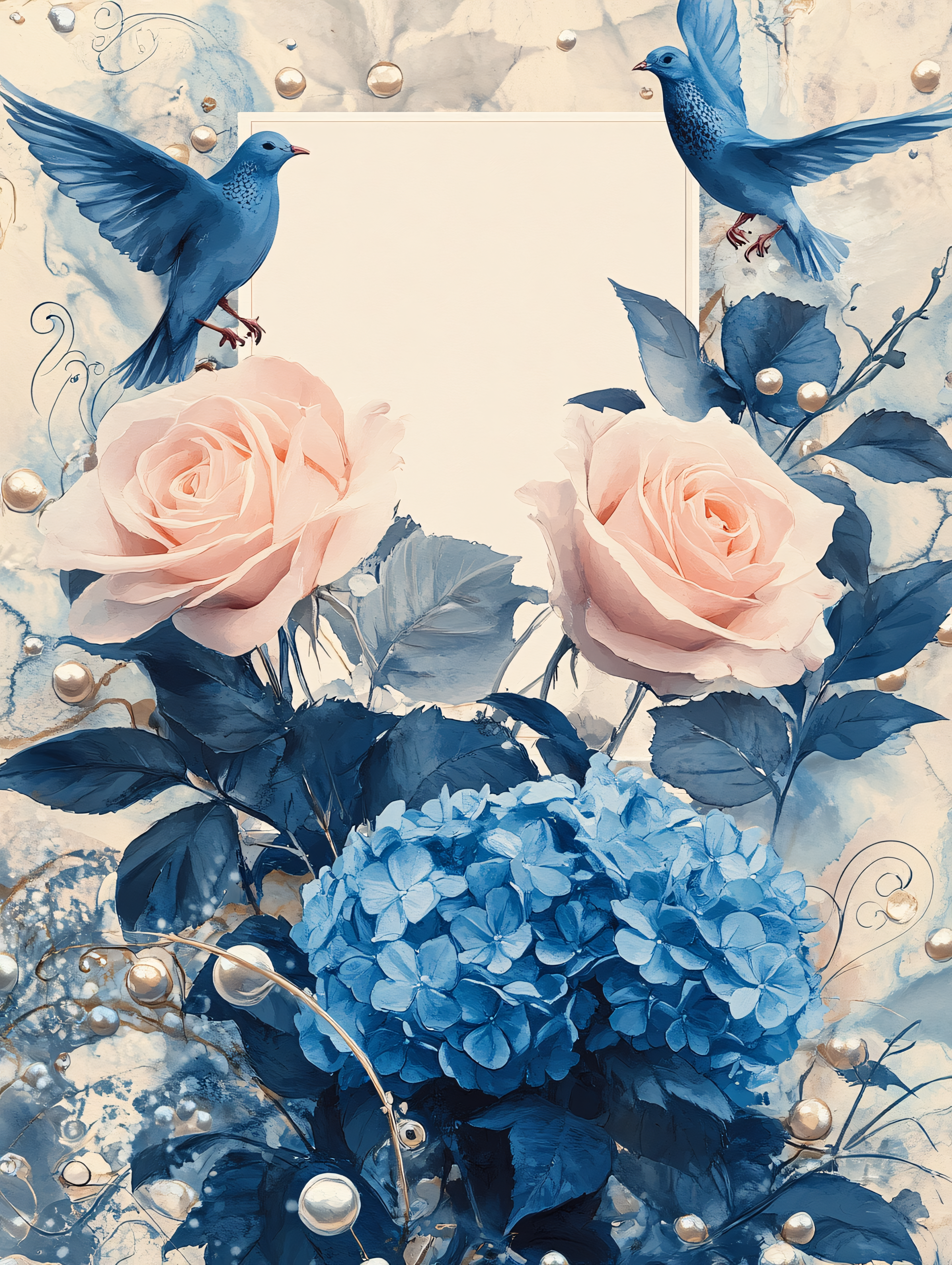 Blue Birds and Pink Roses