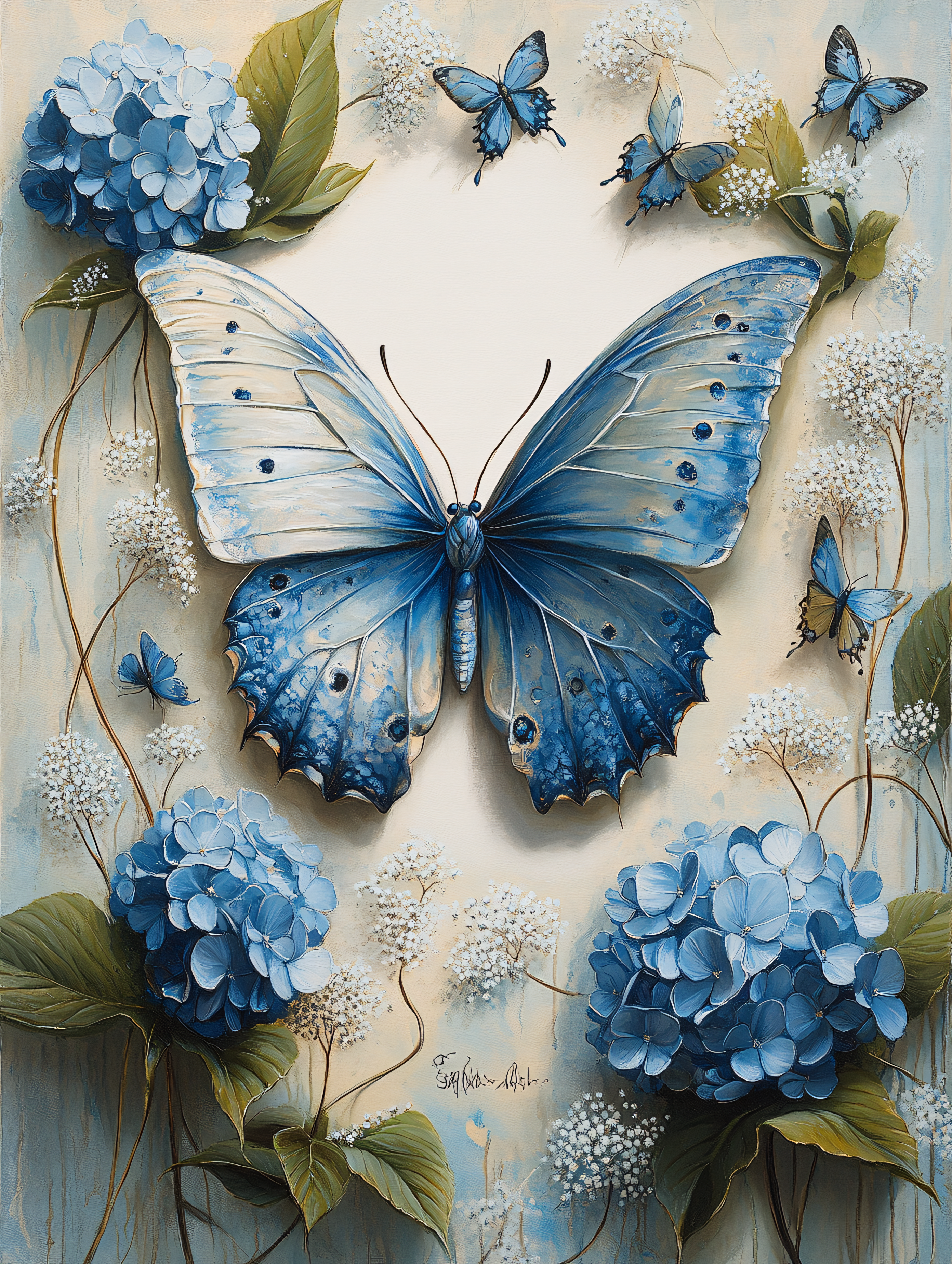 Blue Butterfly and Hydrangea
