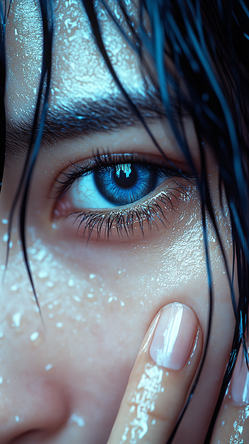 Blue Eye with Wet Skin