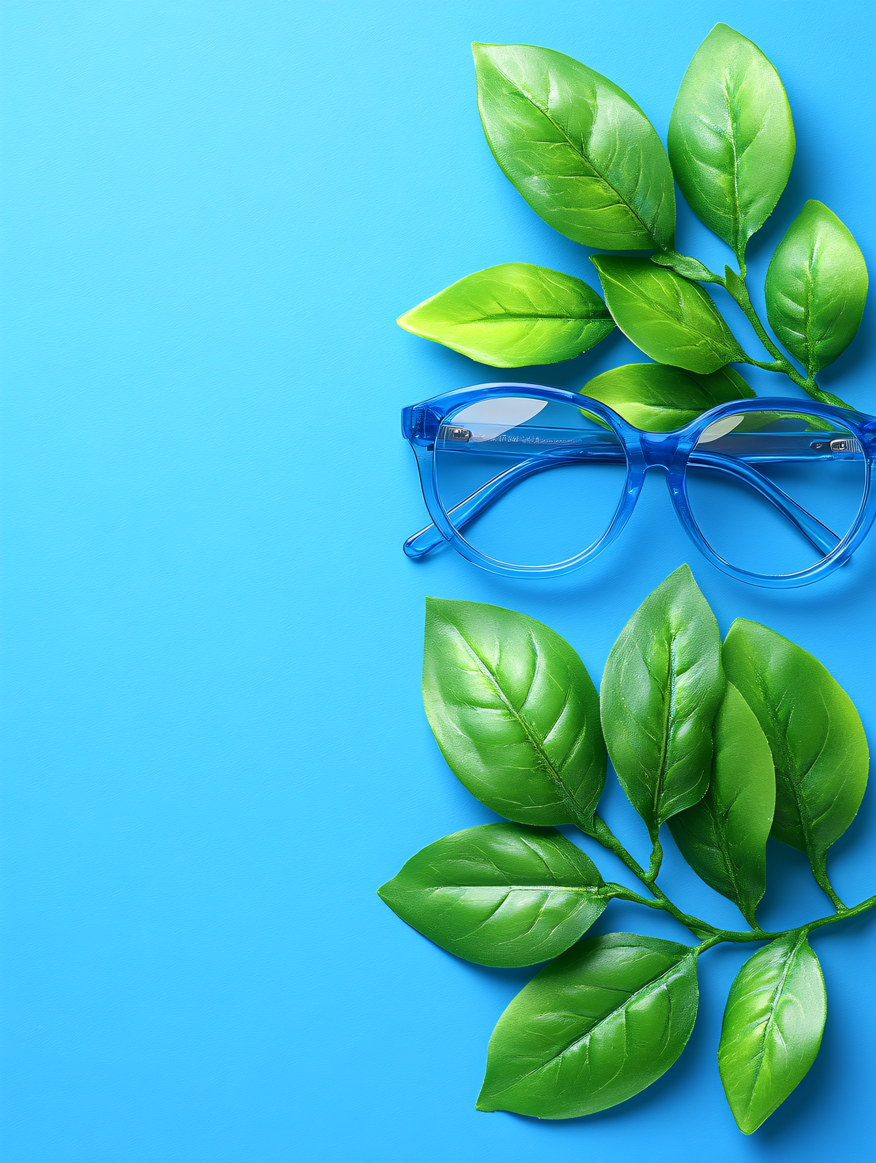 Blue Eyeglasses With Green Leaves