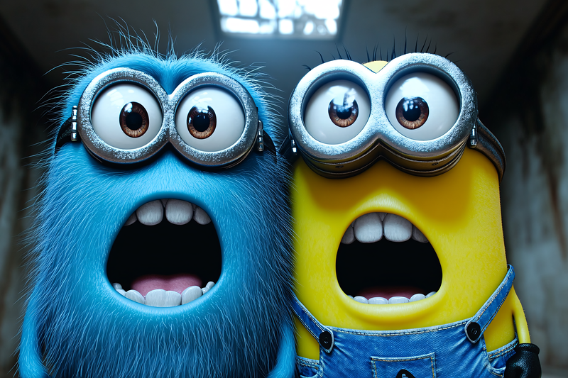 Blue Furry Monster And Yellow Minion Scream