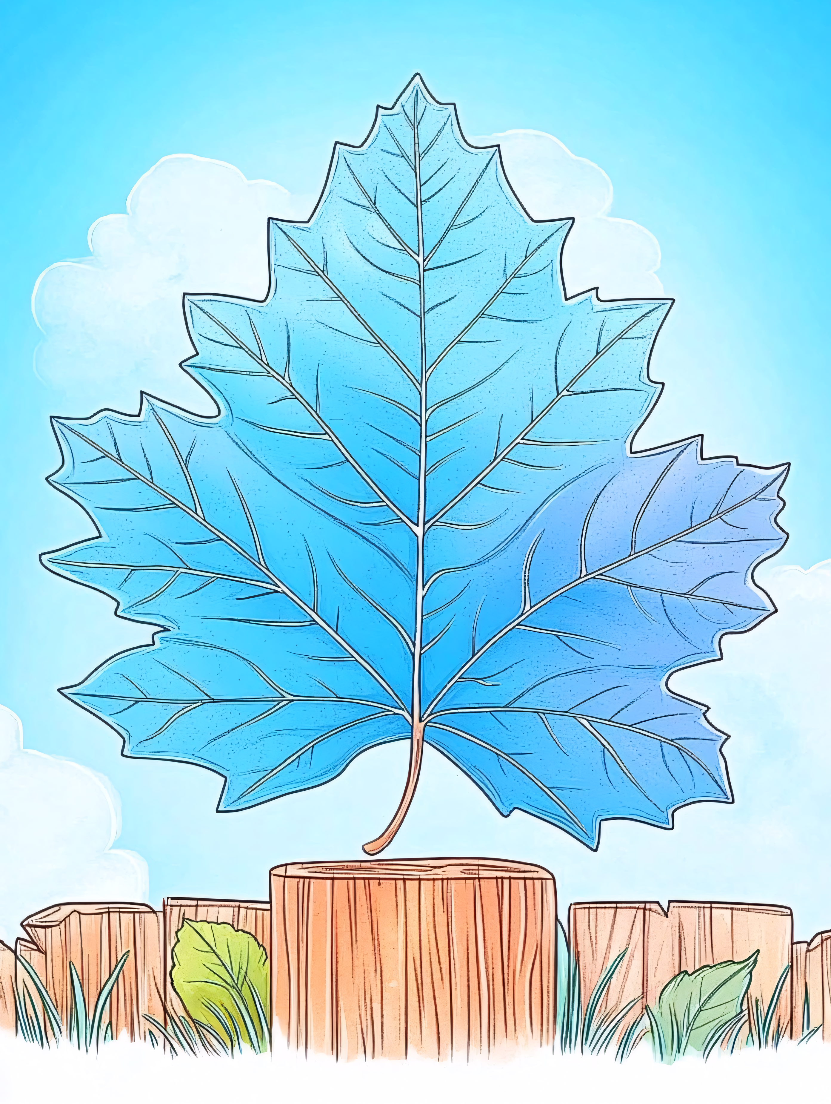 Blue Maple Leaf on Stump