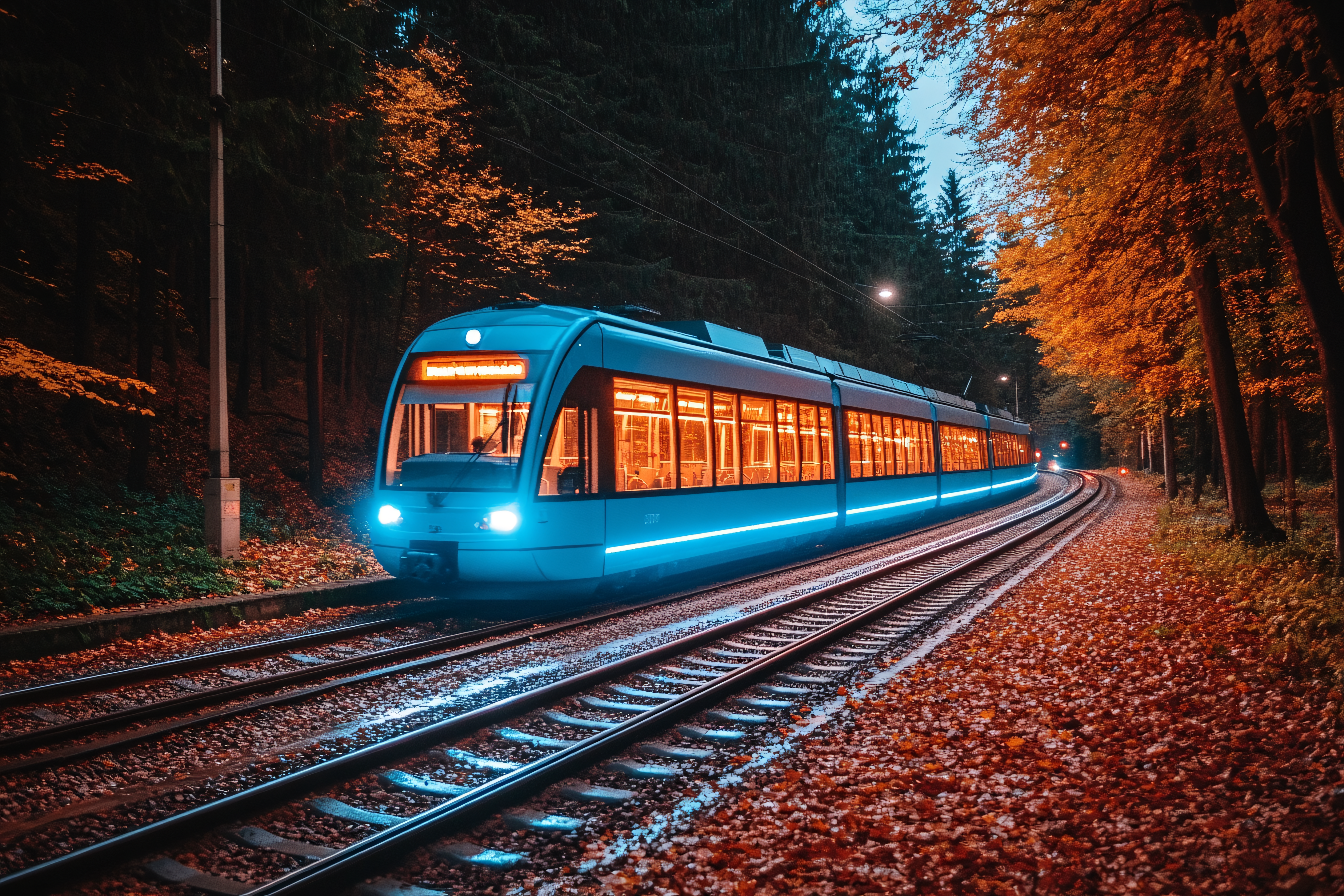 Blue Train in Autumn Forest