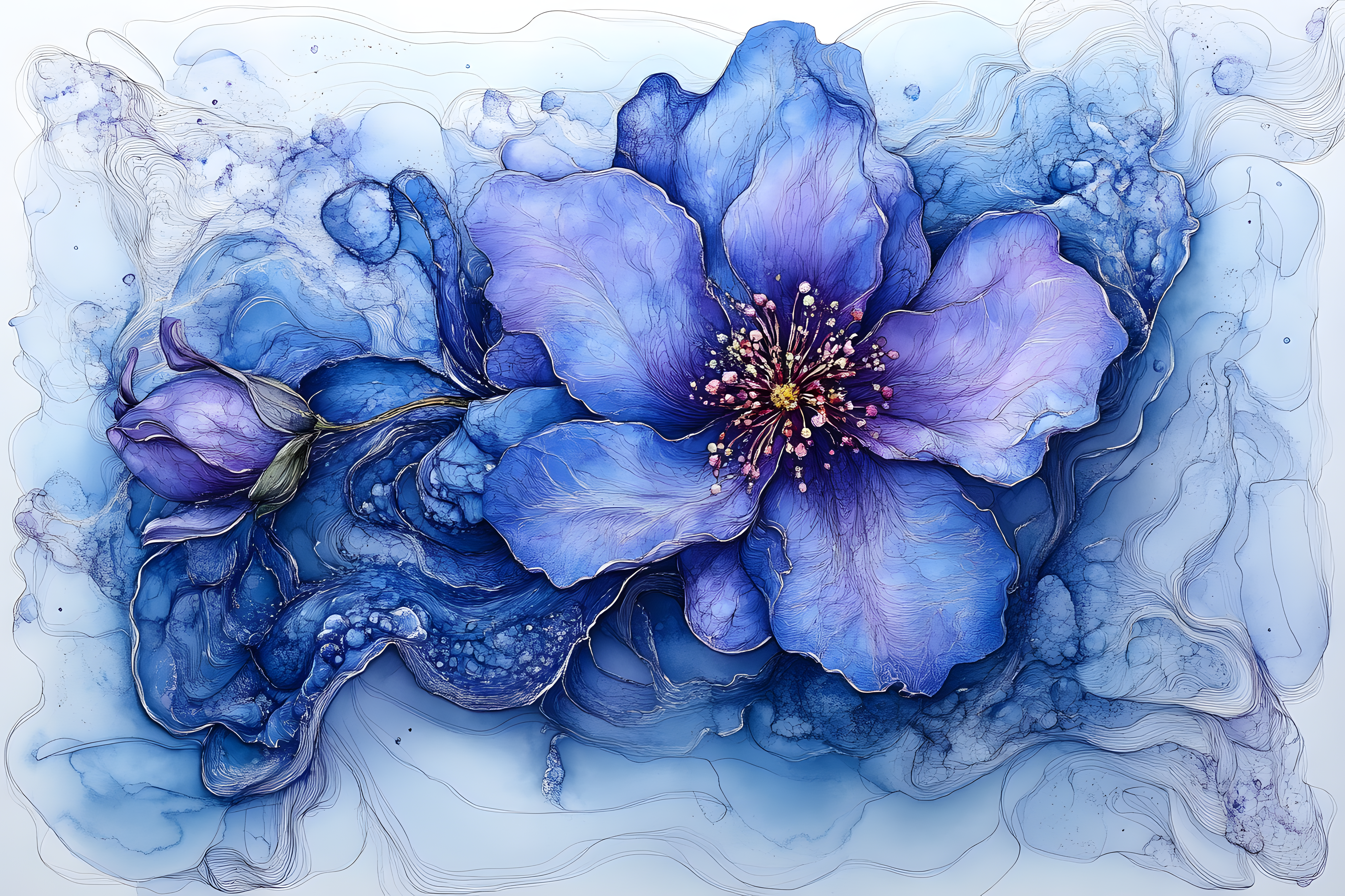 Blue Watercolor Flower